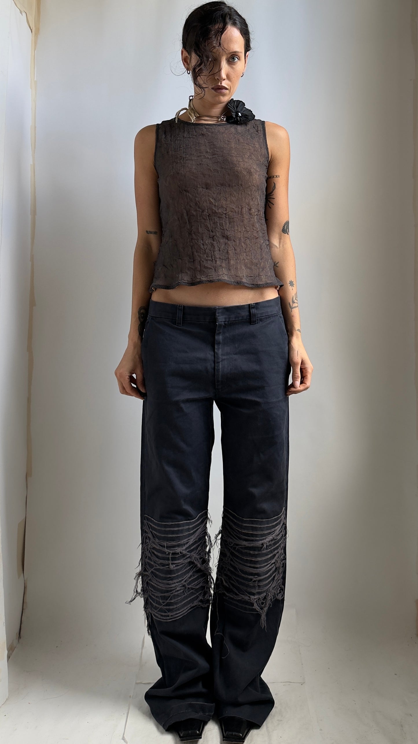 RARE UNDERCOVER DECONSTRUCTED WIDE LEG JEANS / UK 8-12