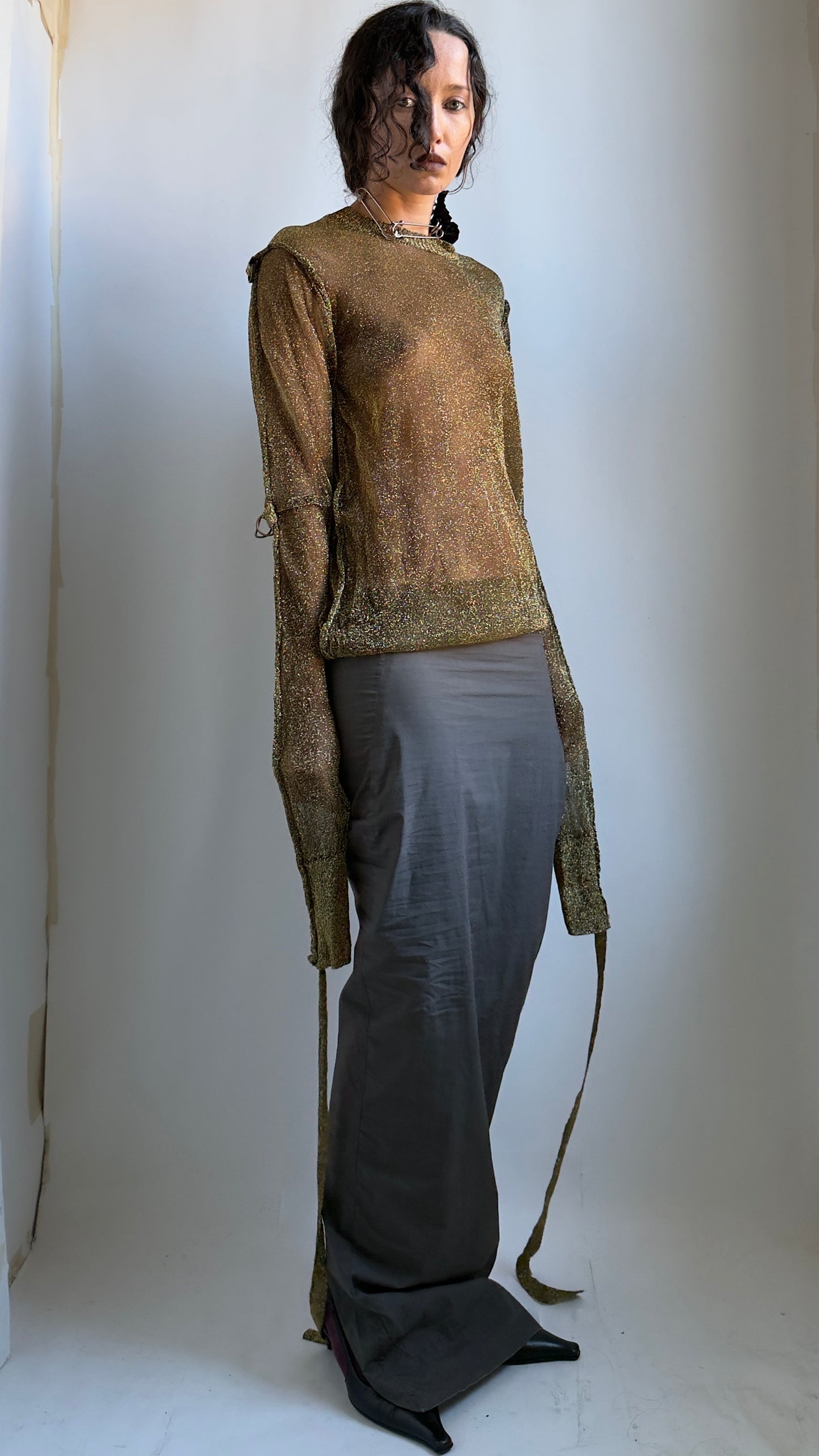 RARE AD 06 JUNYA WATANABE GOLD PUNK TOP WITH ADJUSTABLE SLEEVES / UK 8-14