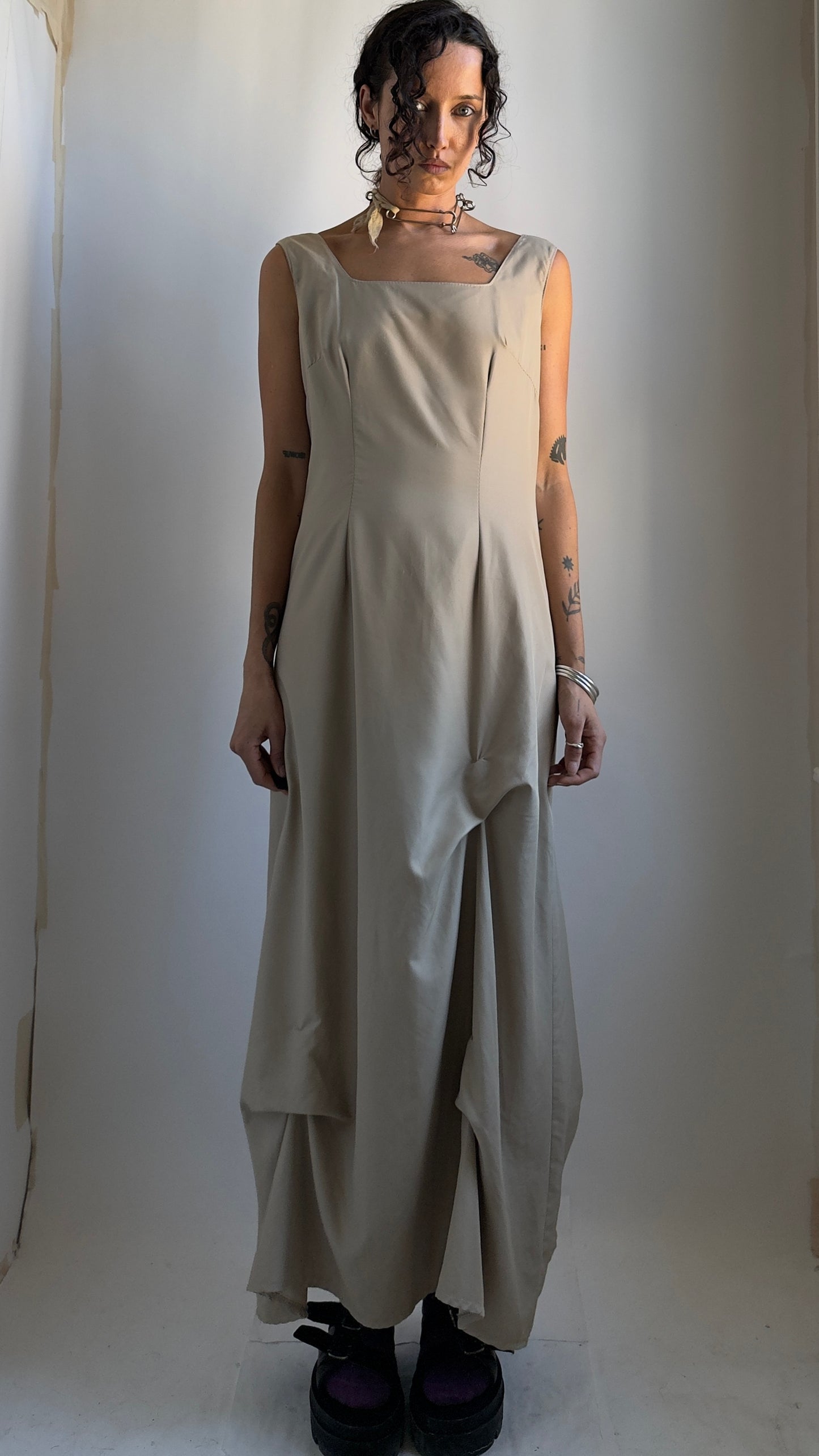 90S FRENCH DRESS WITH GATHERED DETAILS / UK 8