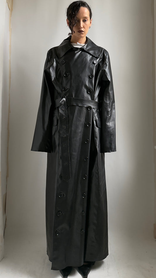 ULTRA RARE 70S OVERSIZED PVC TRENCH COAT / UK 12-16