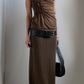 90S BROWN GATHERED TOP / UK 6-10