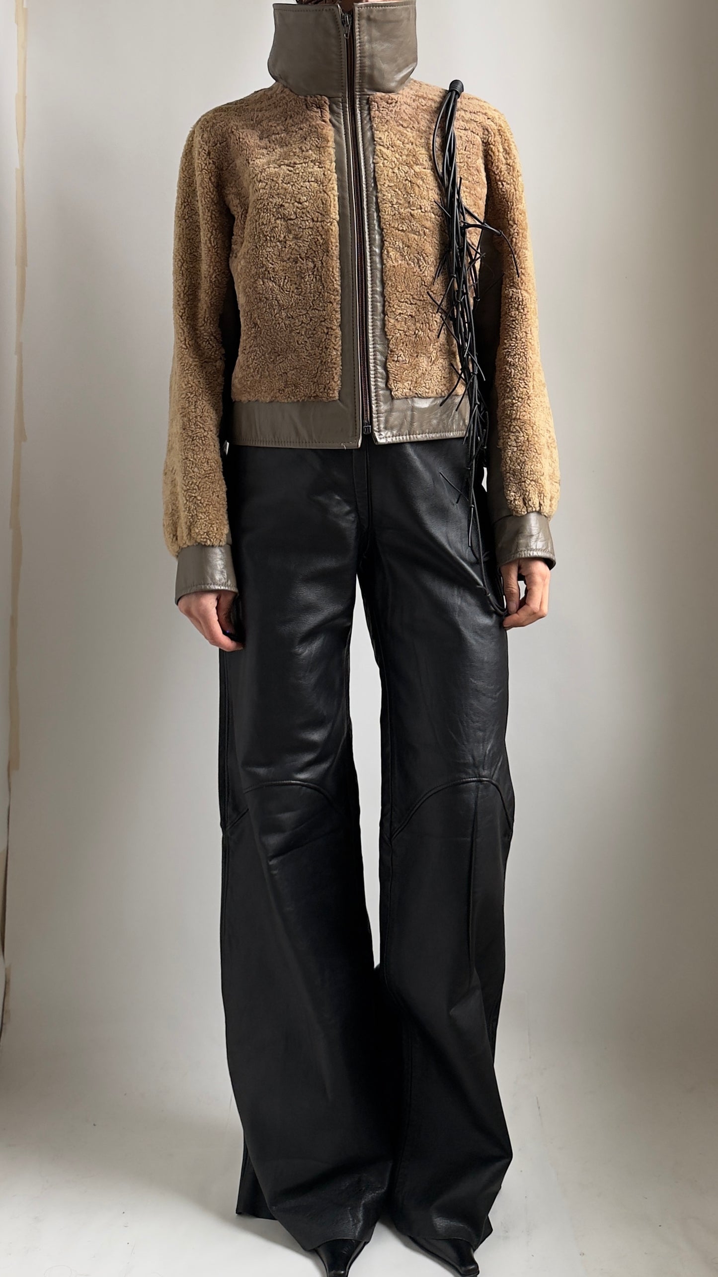 RARE LATE 70S SHEEPSKIN AND LEATHER CONTRAST JACKET / UK 6-10