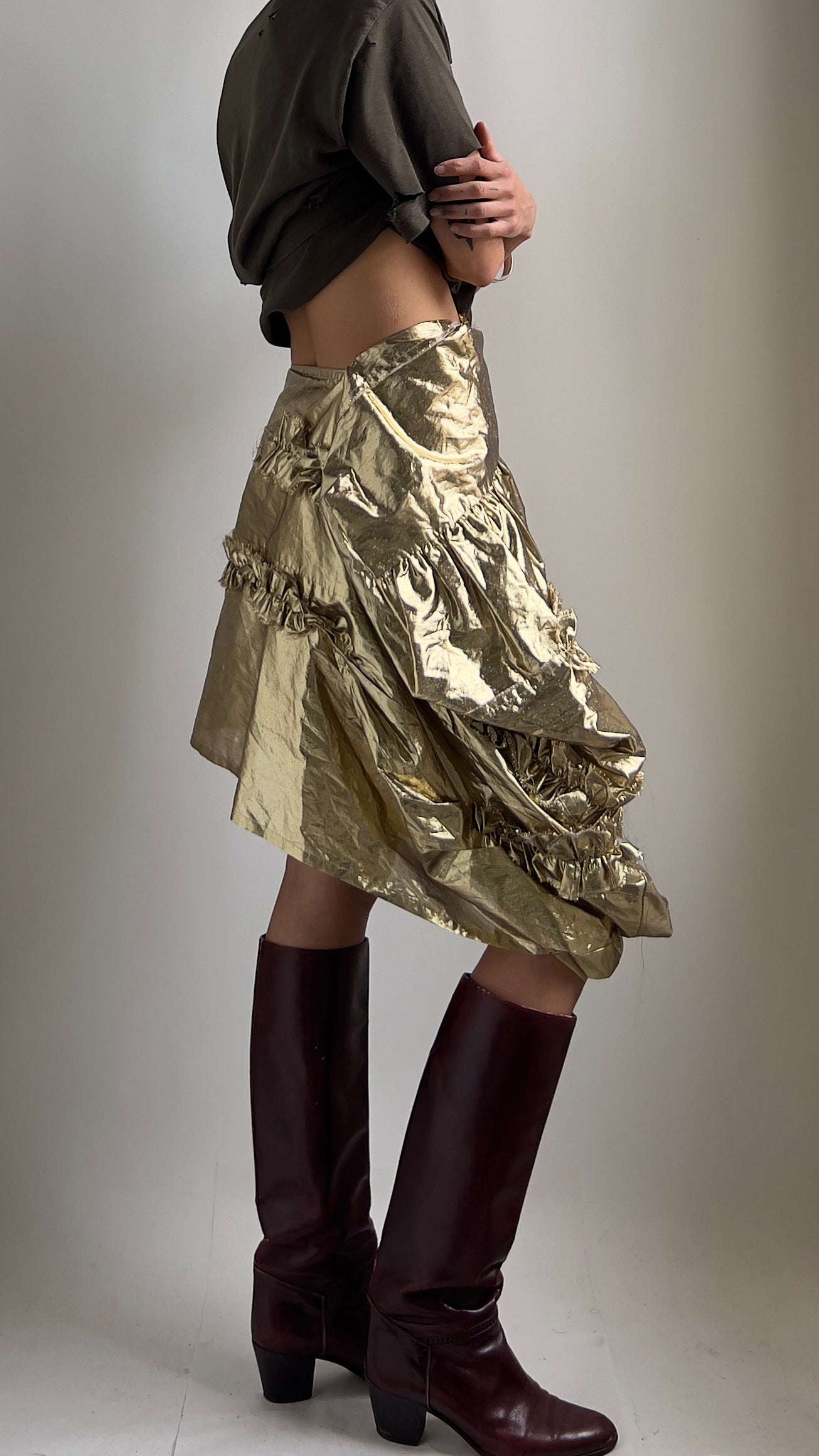 RARE EARLY 2000S COMME DES GARCONS DECONSTRUCTED FOIL SKIRT / W; 27"