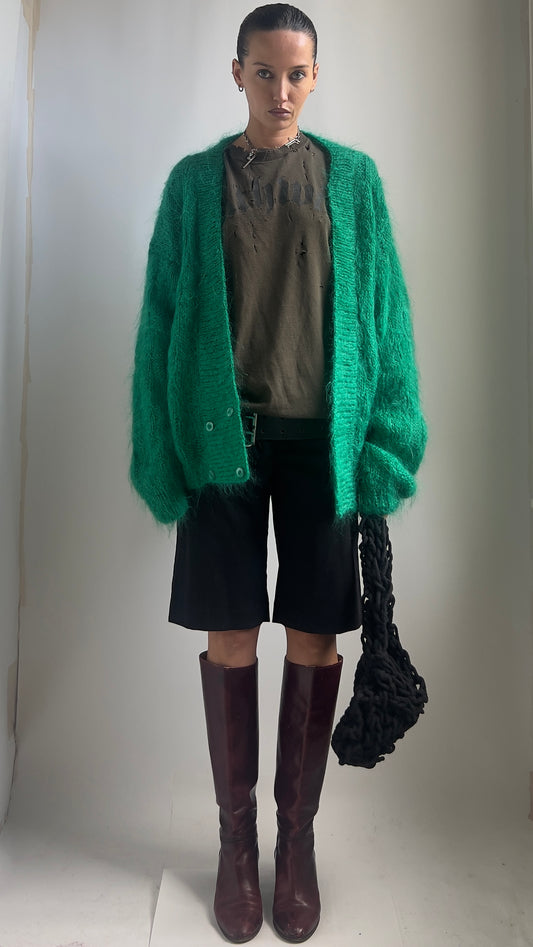 80S GREEN MOHAIR CARDIGAN / UK 6-10