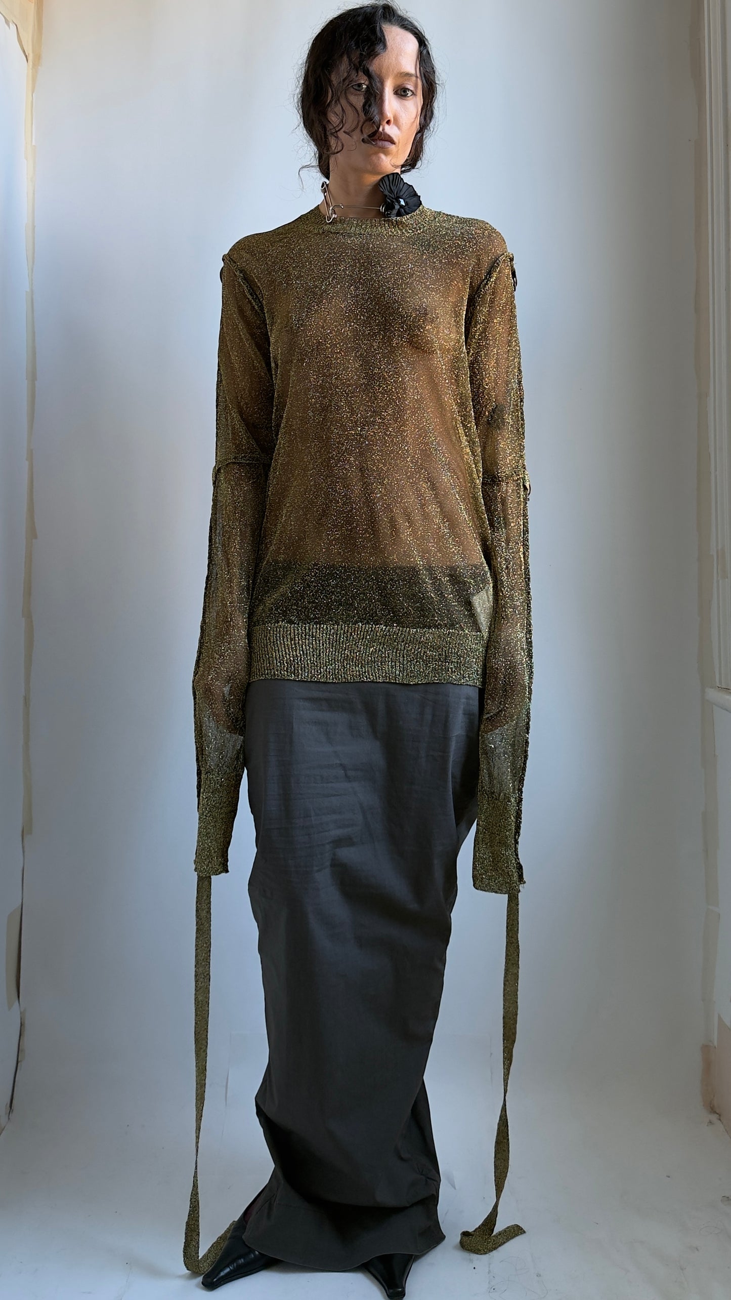 RARE AD 06 JUNYA WATANABE GOLD PUNK TOP WITH ADJUSTABLE SLEEVES / UK 8-14