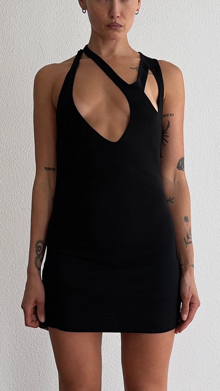 RARE 90S PLEIN SUD MINI DRESS WITH AVANT GARDE NECKLINE  / UK 8