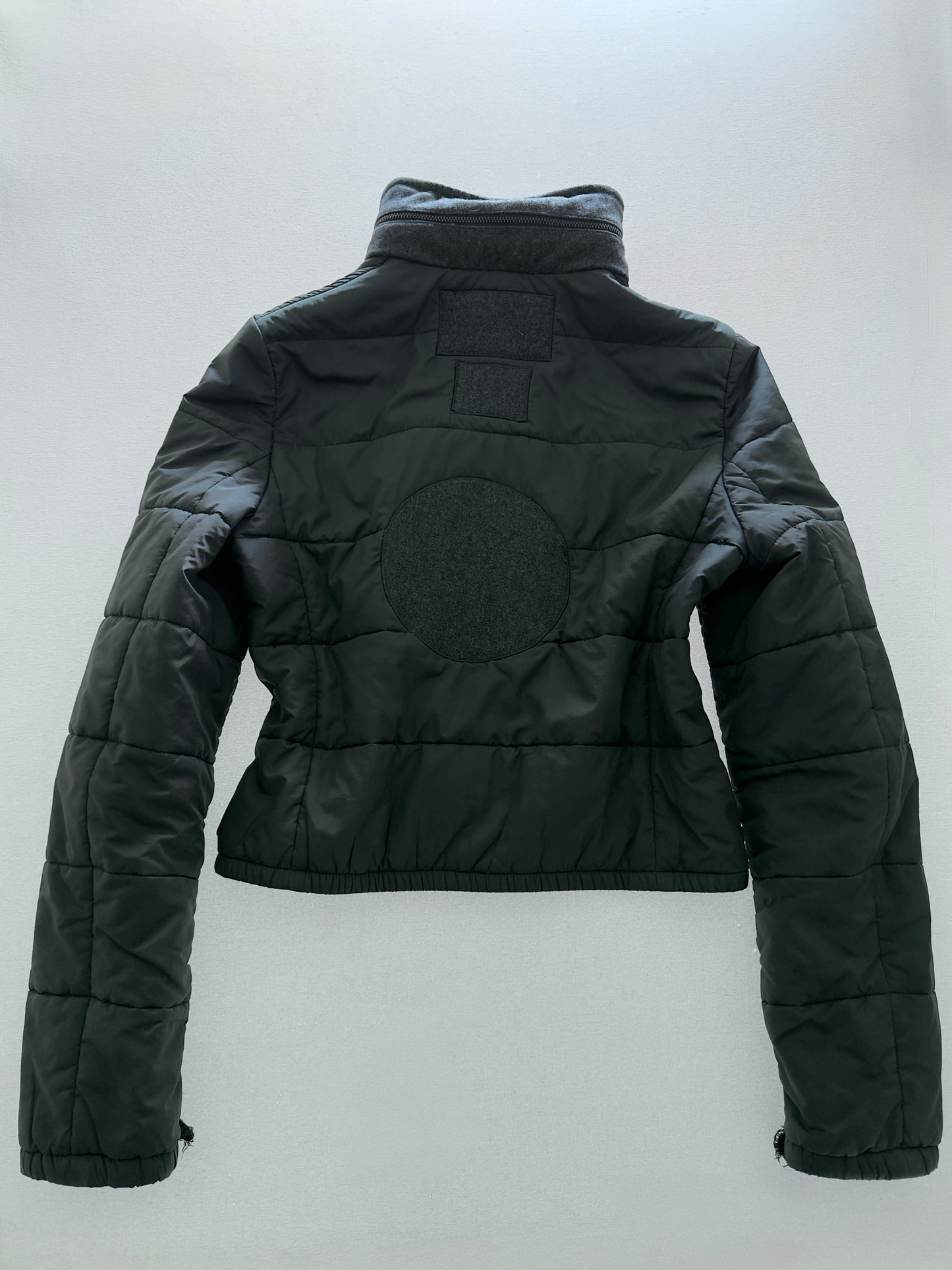 RARE EARLY 2000S MIU MIU PUFFER JACKET WITH WOOL DETAILS AND RETRACTABLE HOOD/ 6-10