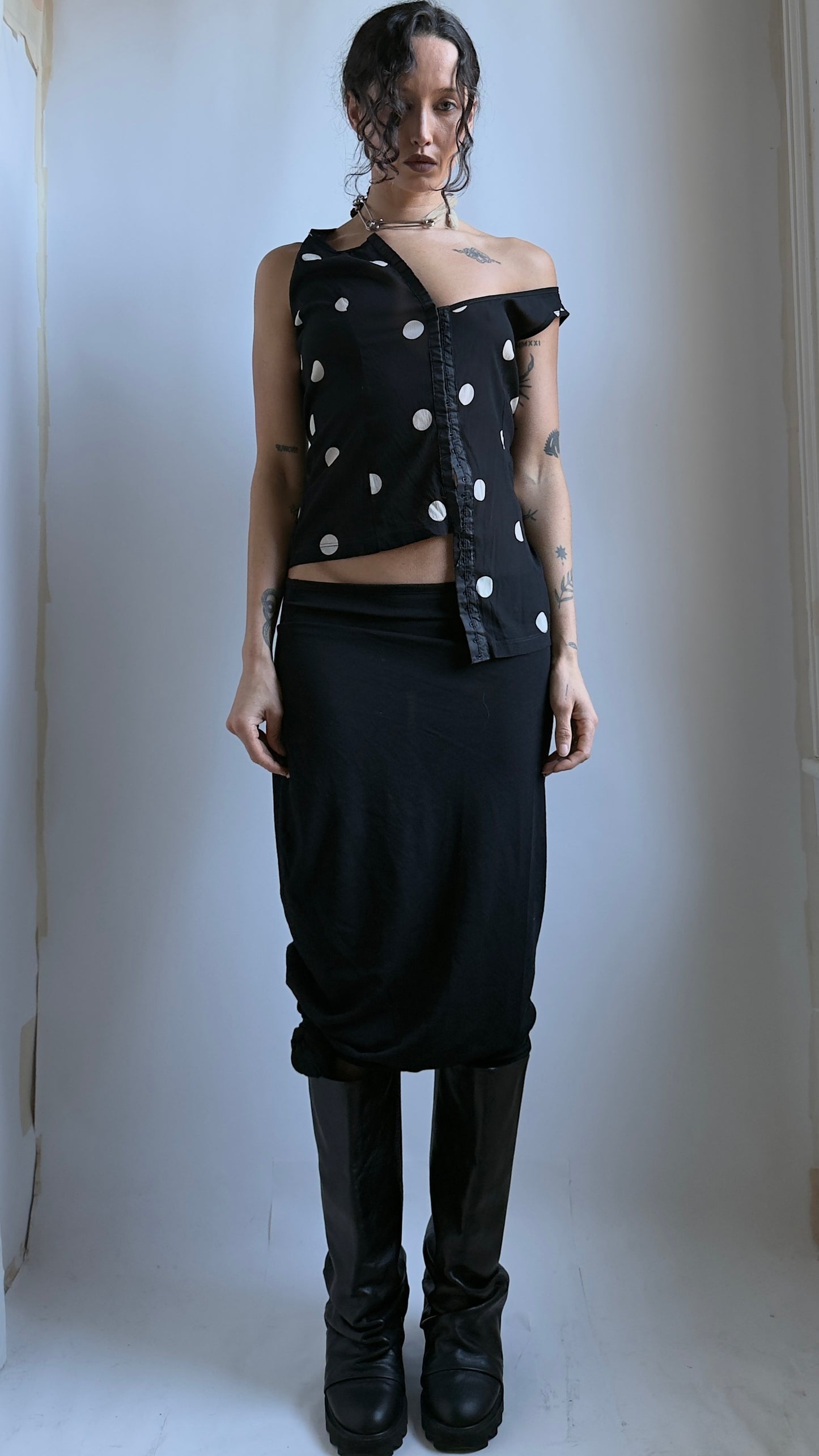 90S D&G SILK POLKA DOT BODICE TOP / UK 6-8