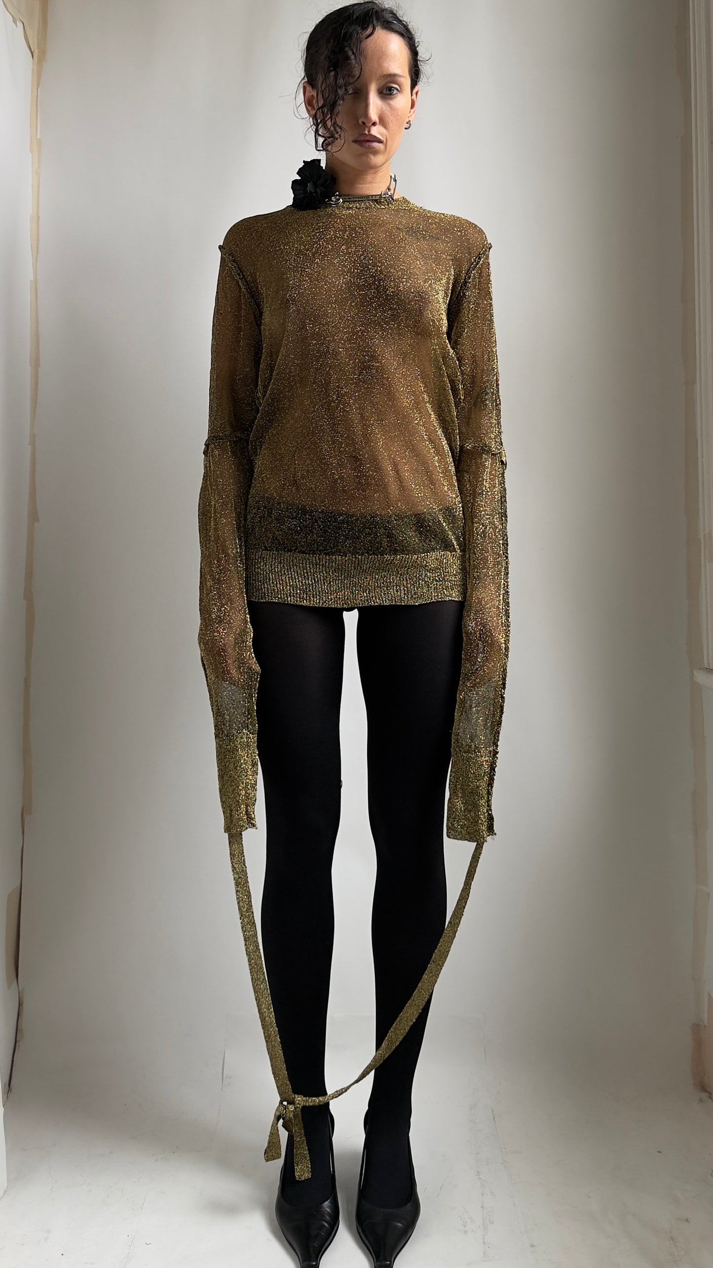 RARE AD 06 JUNYA WATANABE GOLD PUNK TOP WITH ADJUSTABLE SLEEVES / UK 8-14