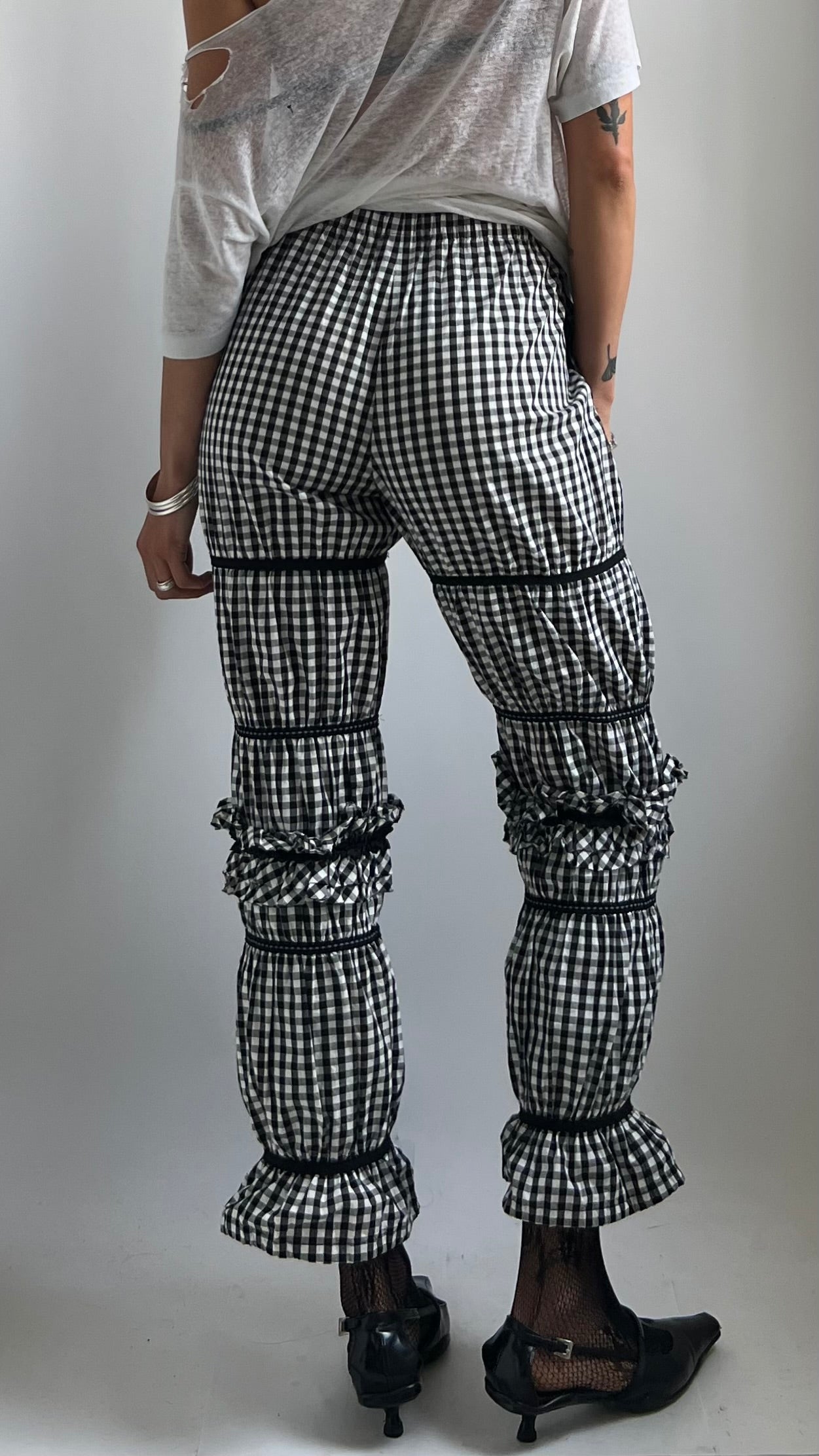 EARLY 2000S COMME DES GARÇON GINGHAM RUFFLE TROUSERS