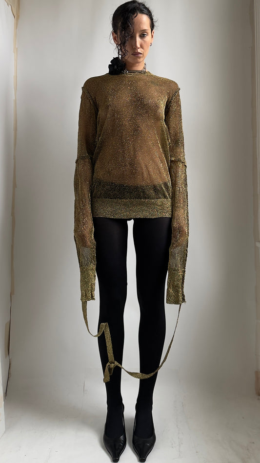 RARE AD 06 JUNYA WATANABE GOLD PUNK TOP WITH ADJUSTABLE SLEEVES / UK 8-14