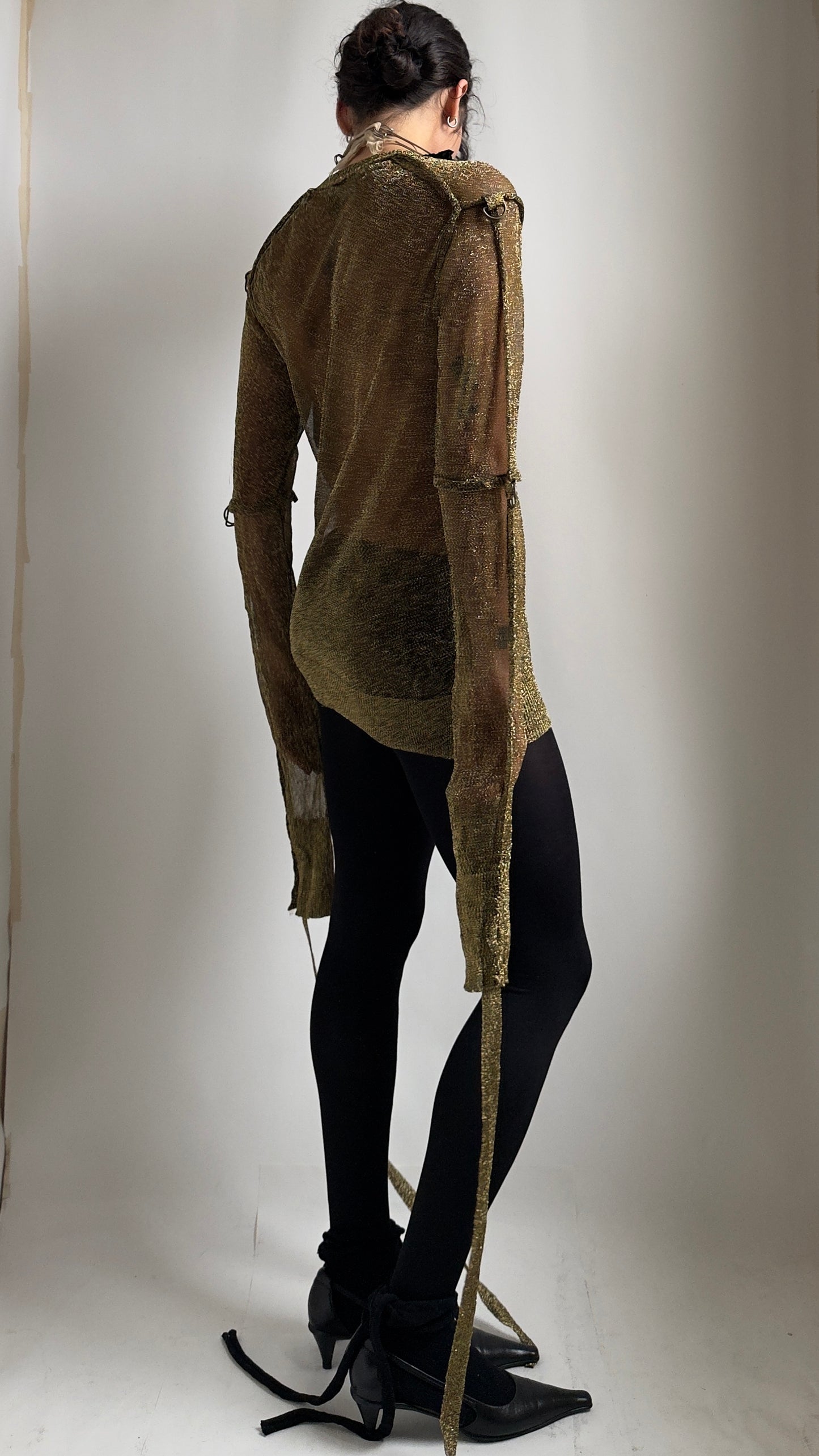 RARE AD 06 JUNYA WATANABE GOLD PUNK TOP WITH ADJUSTABLE SLEEVES / UK 8-14