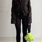 RARE 90S MICHIKO KOSHINO SHIRRED LEATHER JACKET / UK 6-10