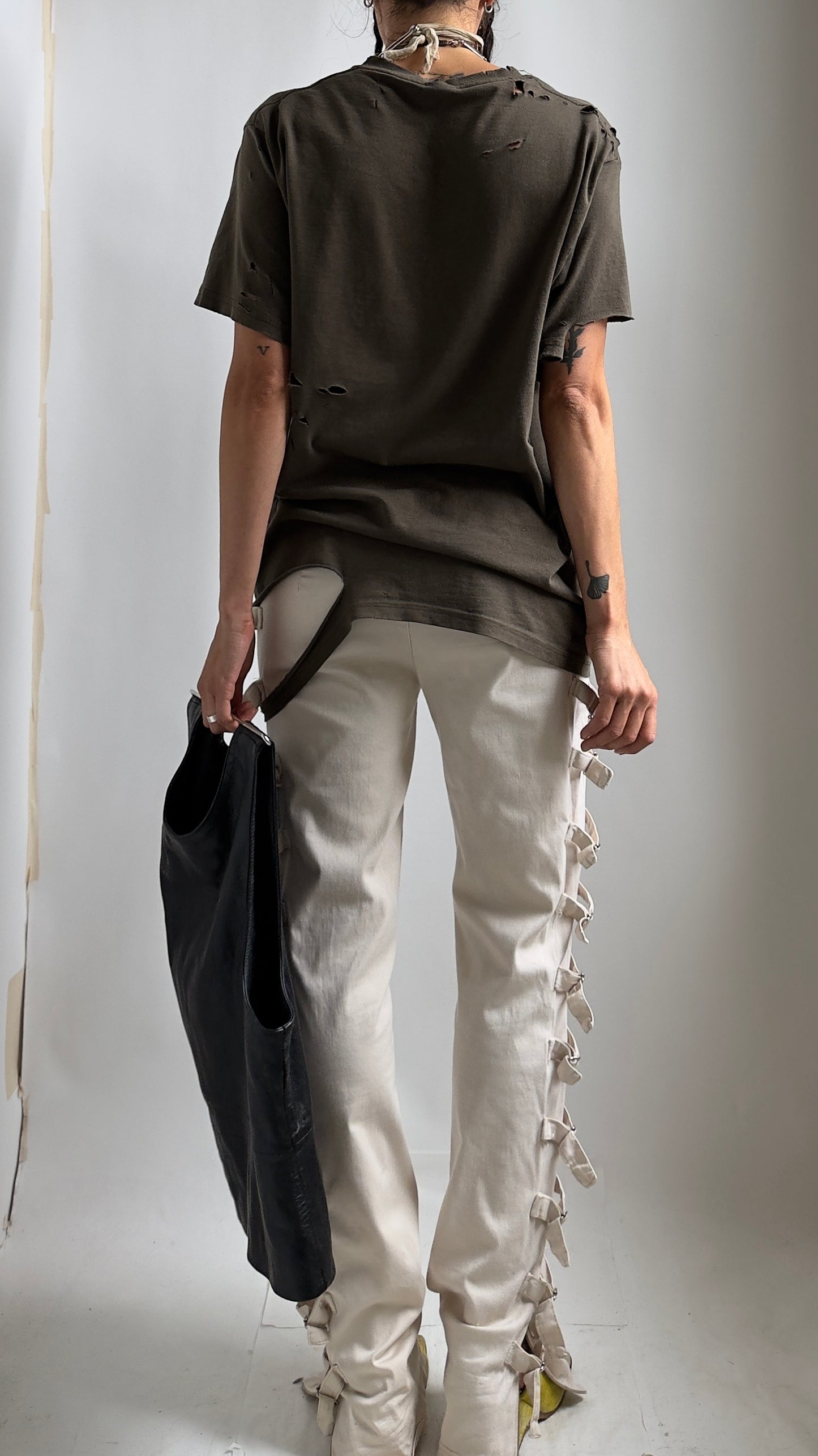 EARLY 2000S LOW WAIST TROUSERS WITH BUCKLE DETAILS / UK 8-10