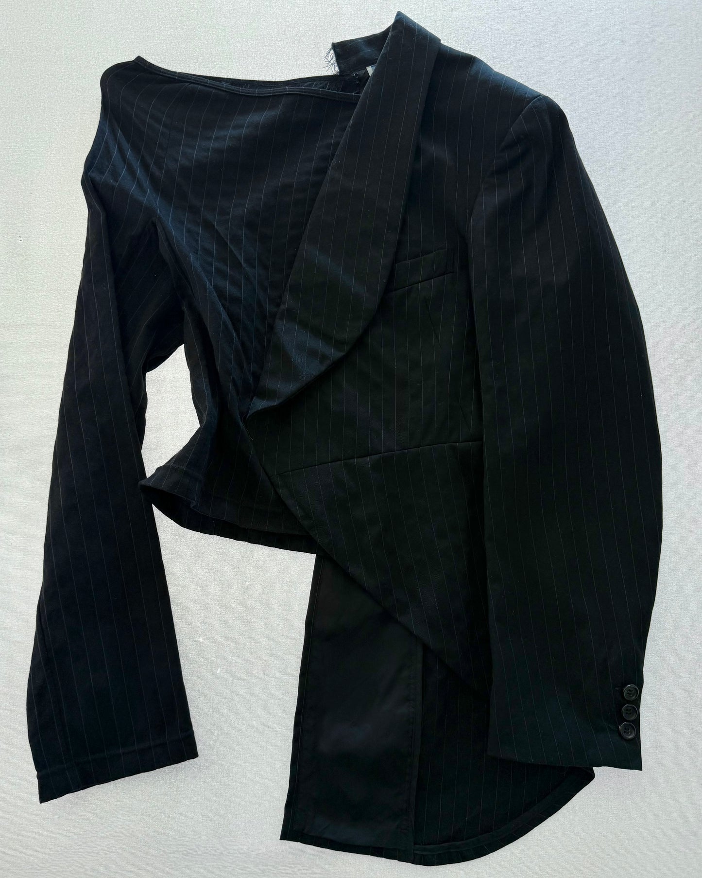 RARE EARLY 2000S COMME DES GARÇONS DECONSTRUCTED PINSTRIPE SUIT TOP / UK 10