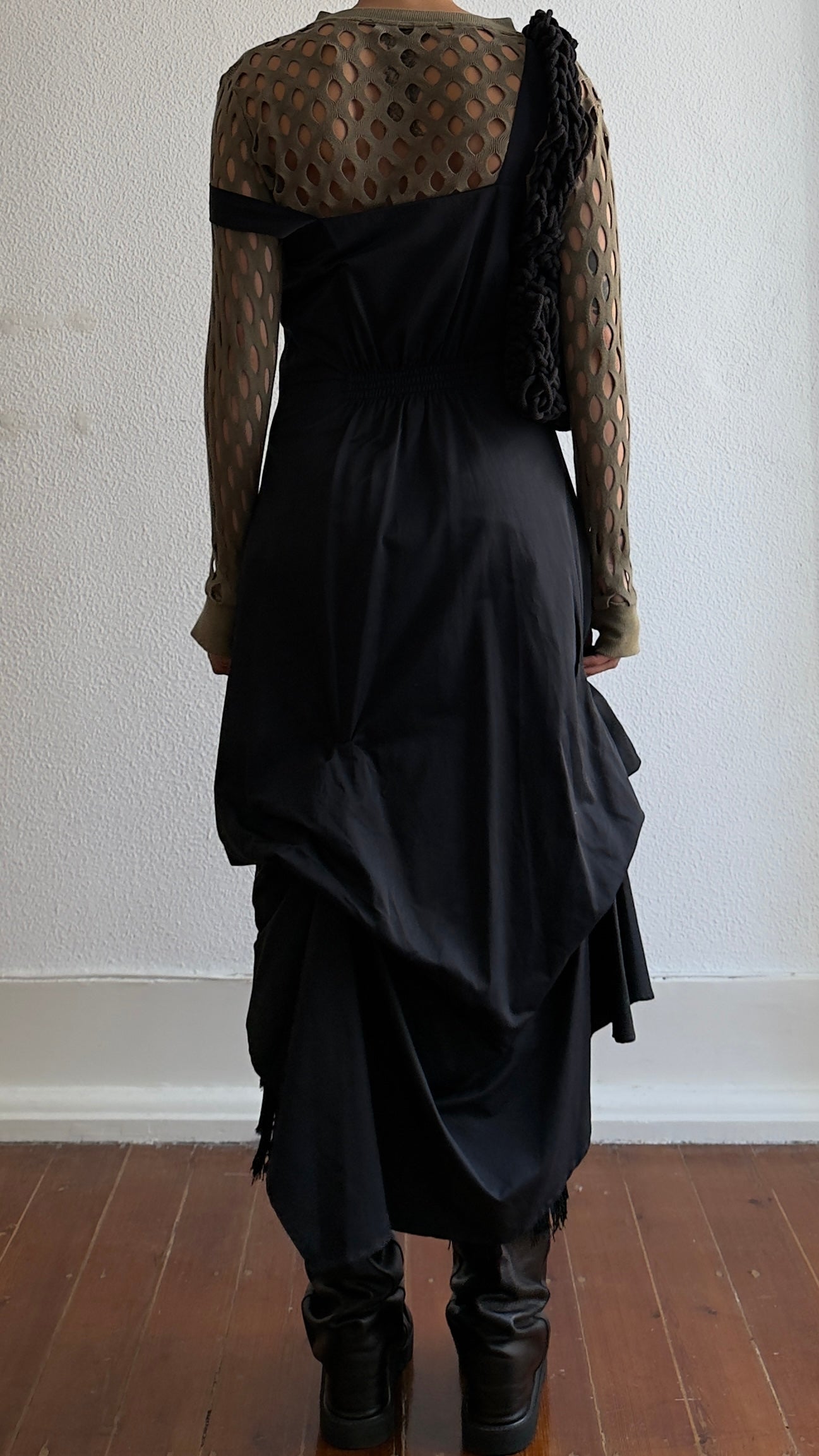 90S FRENCH SCULPTURAL GATHERED BLACK DRESS / UK 6