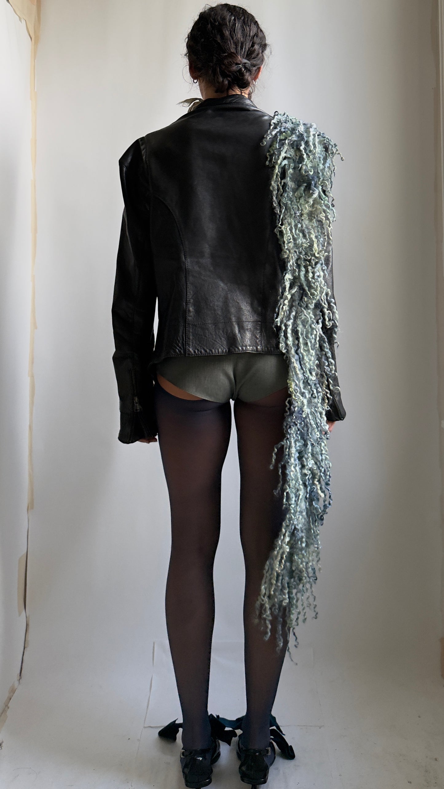 EARLY 2000S VIVIENNE WESTWOOD DRAPED LEATHER JACKET / UK 10-12