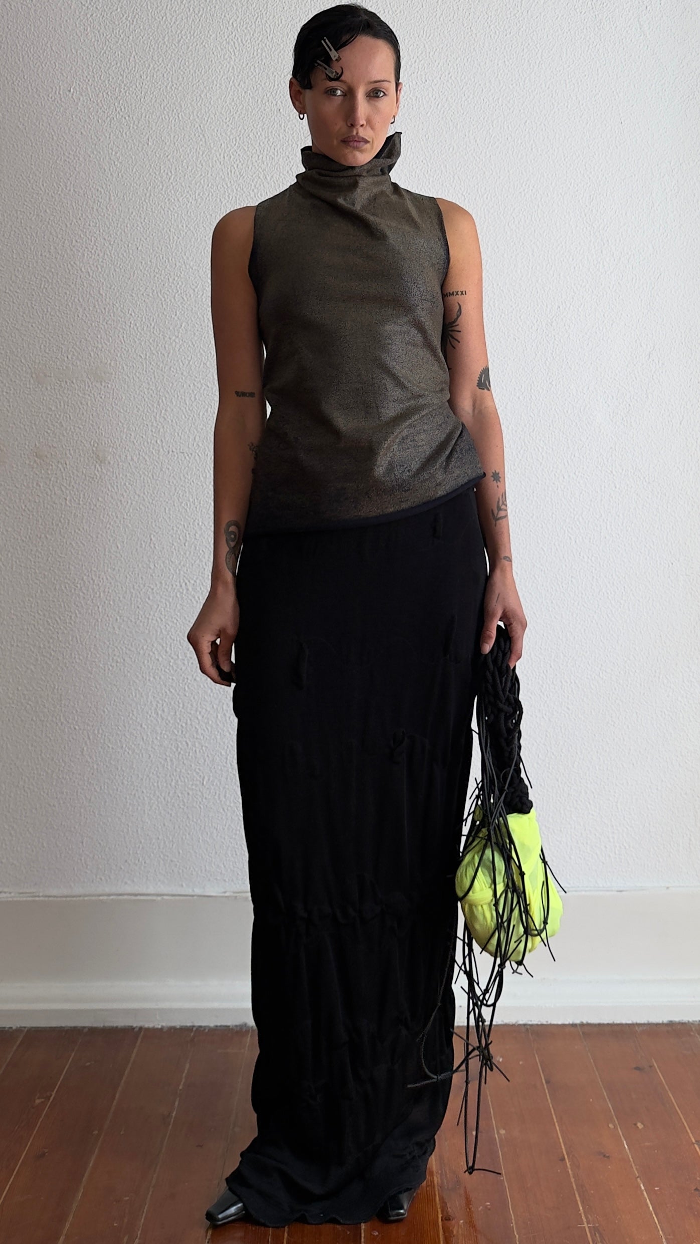 90S KAAT TILLEY SLINKY PLEATED KNIT MAXI SKIRT / UK 8-10