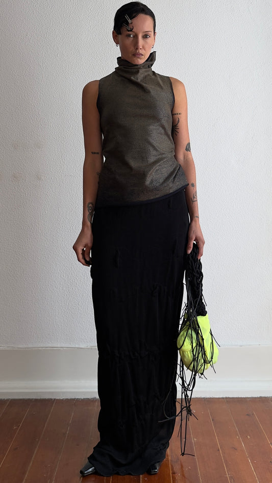 90S KAAT TILLEY SLINKY PLEATED KNIT MAXI SKIRT / UK 8-10