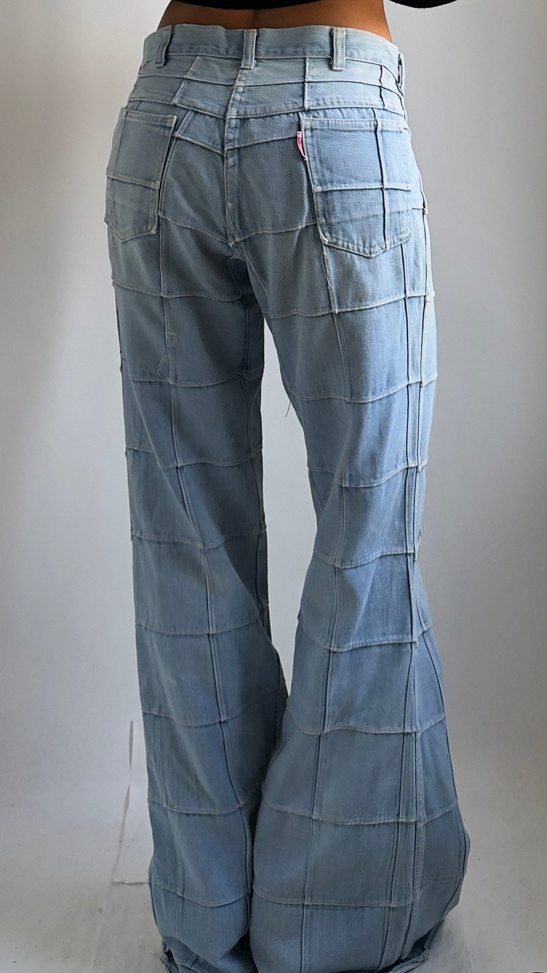 RARE 70S WINDOWPANE DENIM FLARES / UK 10-12