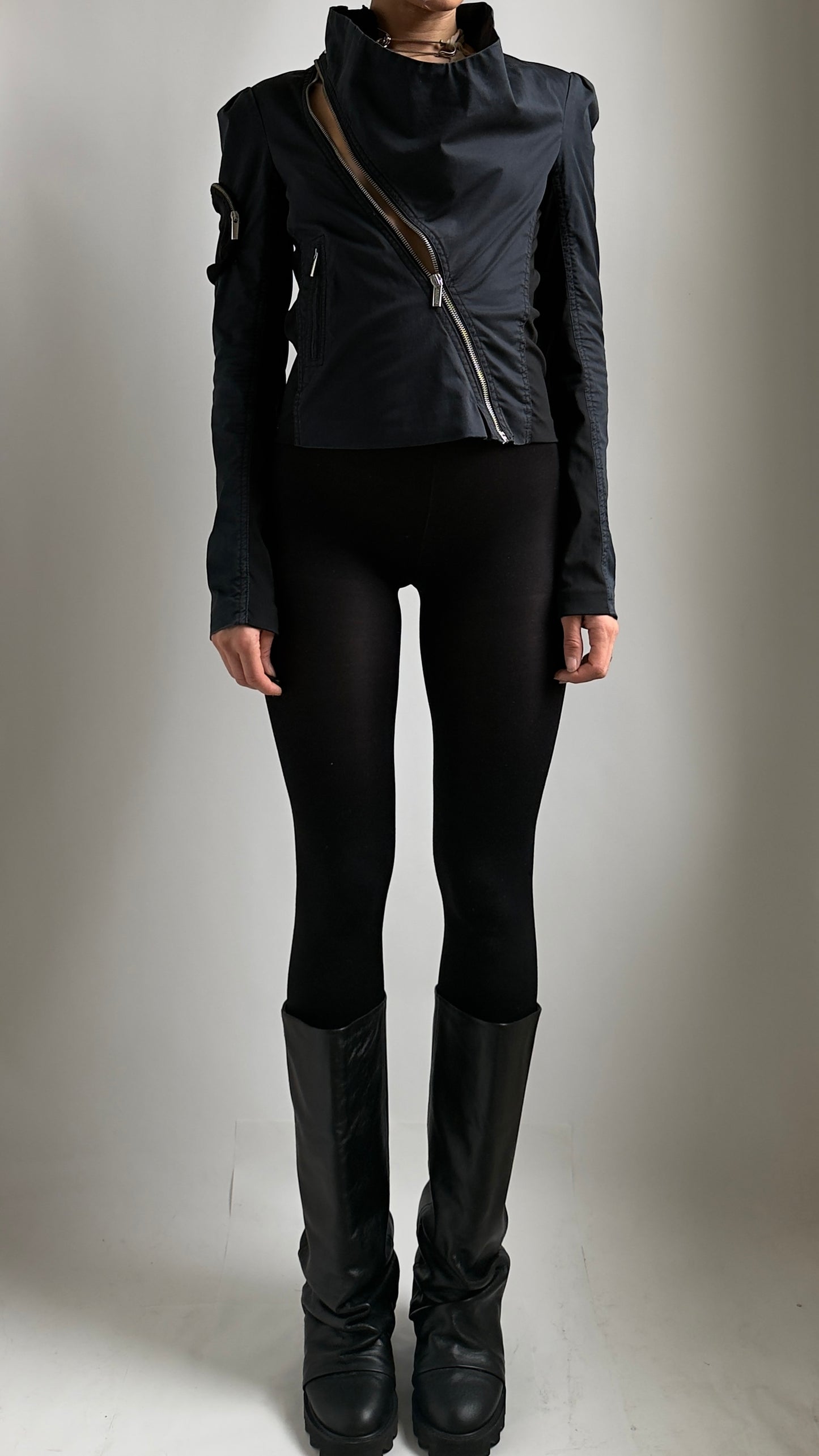 EARLY 2000S JEAN PAUL GAULTIER ASYMMETRICAL ZIP JACKET / UK 6-8