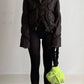 RARE 90S MICHIKO KOSHINO SHIRRED LEATHER JACKET / UK 6-10