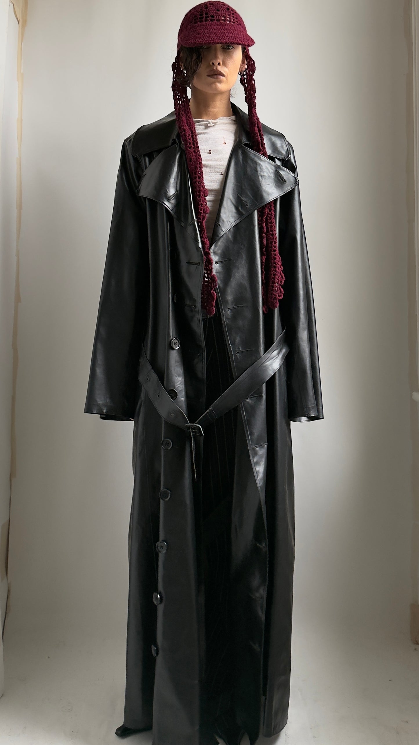 ULTRA RARE 70S OVERSIZED PVC TRENCH COAT / UK 12-16