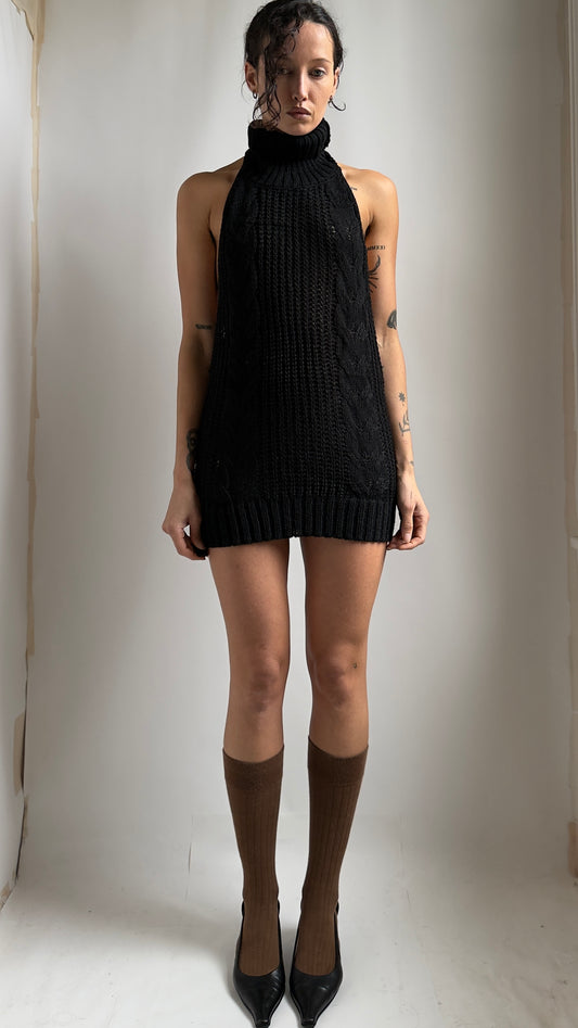 90S SOFT KNIT MINI DRESS WITH SUPER LOW PLUNGING BACK / UK 6-8