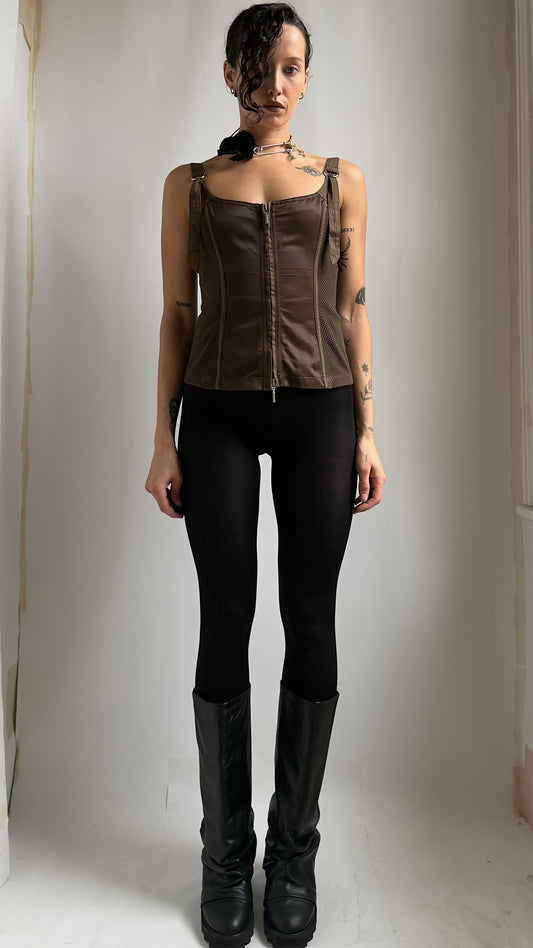 EARLY 2000S PLEIN SUD ZIP UP MESH TOP / UK 6-8