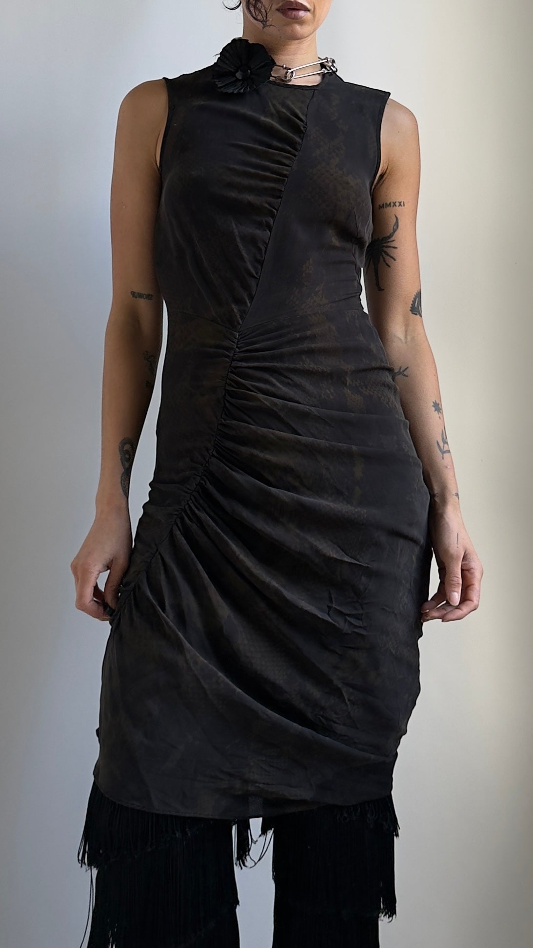 RARE 90S GATHERED SILK DRESS / UK 4-6