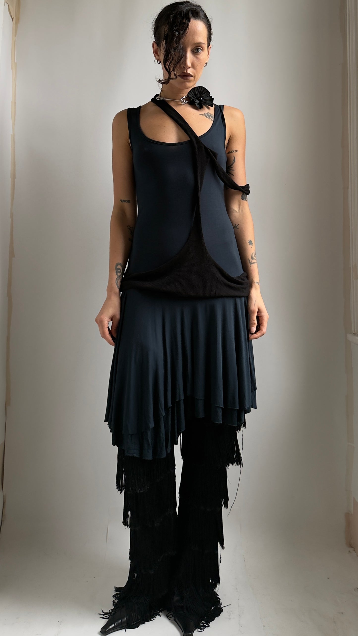 90S LAYERED BLUE AND BLACK DRESS / UK 6-8