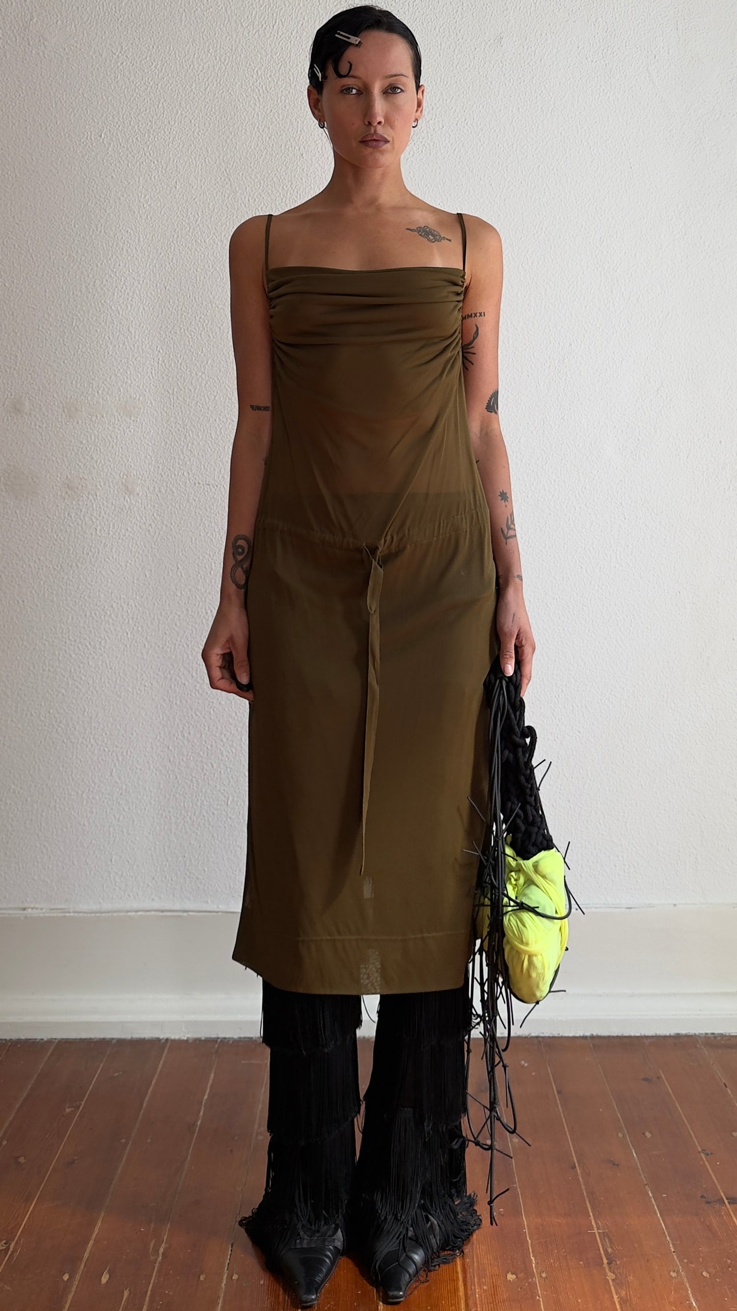 90S PLEIN SUD SEMI SHEER BACKLESS PLUNGE DRESS / UK 6-8