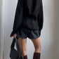 70S BLACK CREPE BEAGLE COLLAR SHIRT / UK 8-12