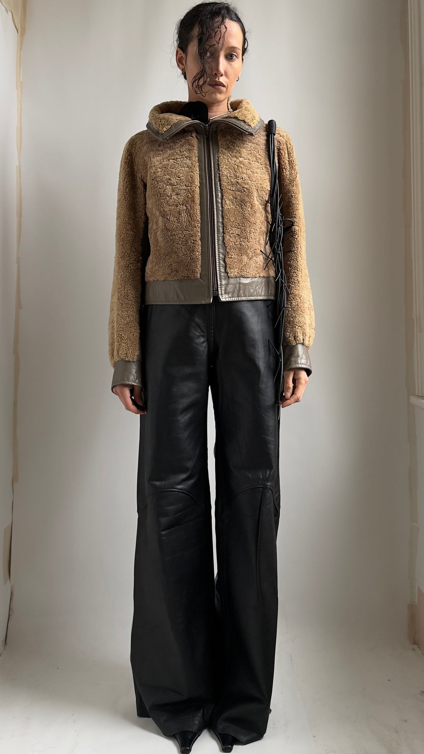 RARE LATE 70S SHEEPSKIN AND LEATHER CONTRAST JACKET / UK 6-10