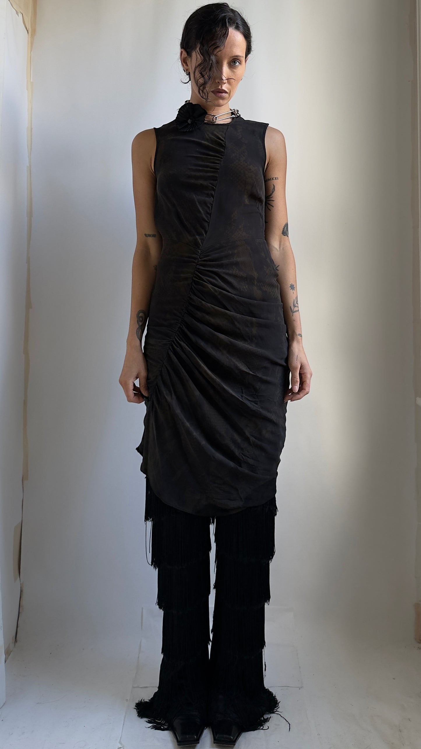 RARE 90S GATHERED SILK DRESS / UK 4-6