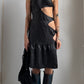 90S ASYMMETRICAL LEATHER CUT OUT DRESS / UK 6