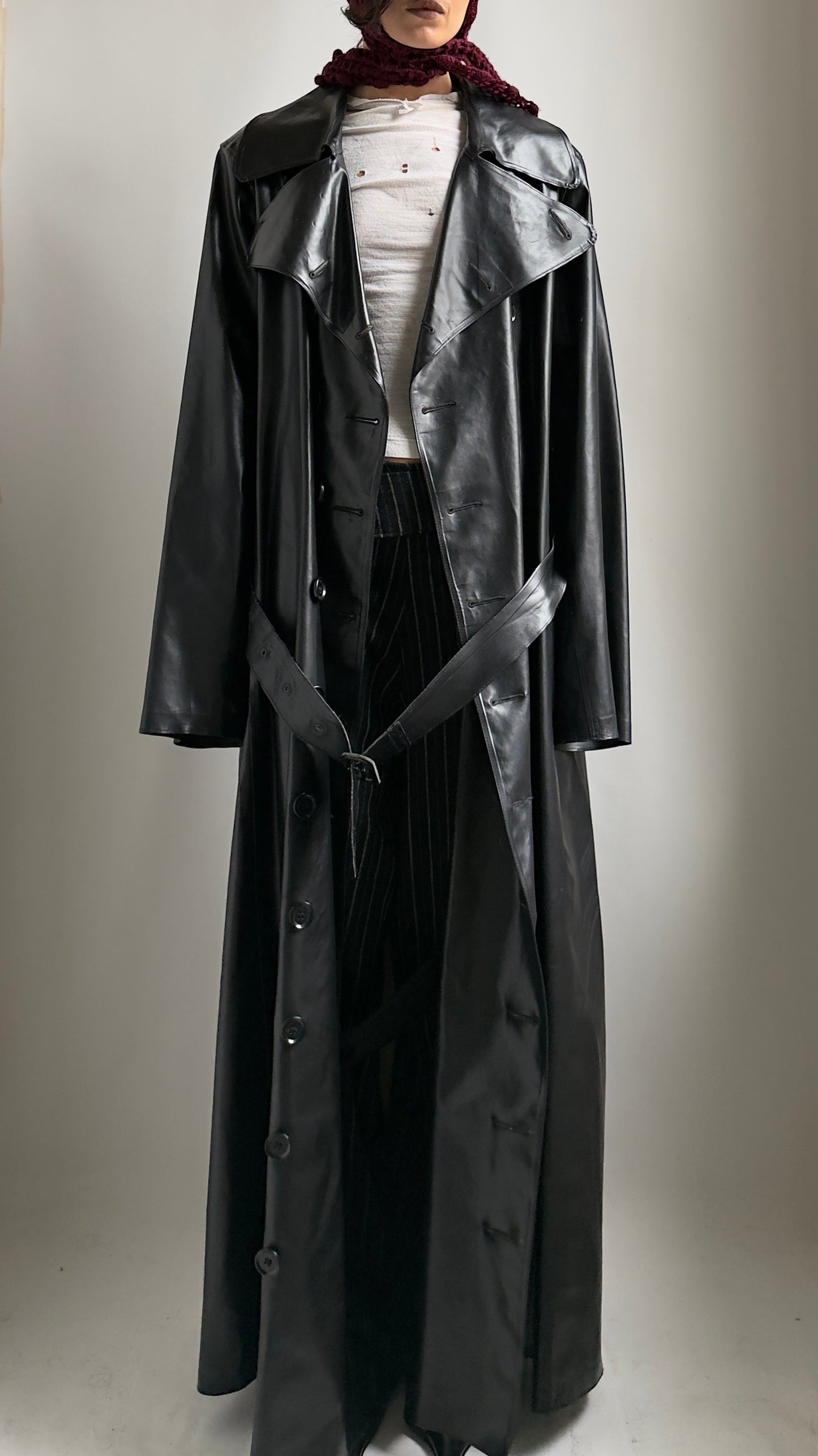 ULTRA RARE 70S OVERSIZED PVC TRENCH COAT / UK 12-16