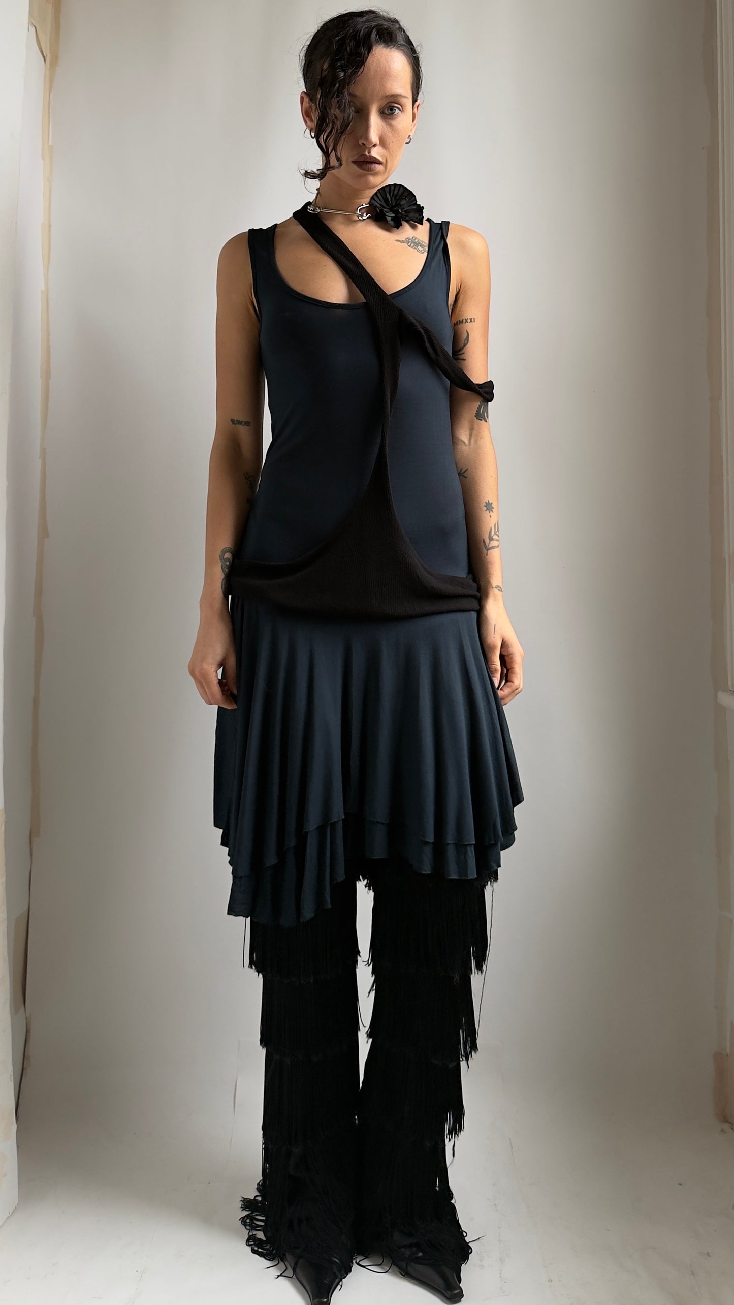 90S LAYERED BLUE AND BLACK DRESS / UK 6-8