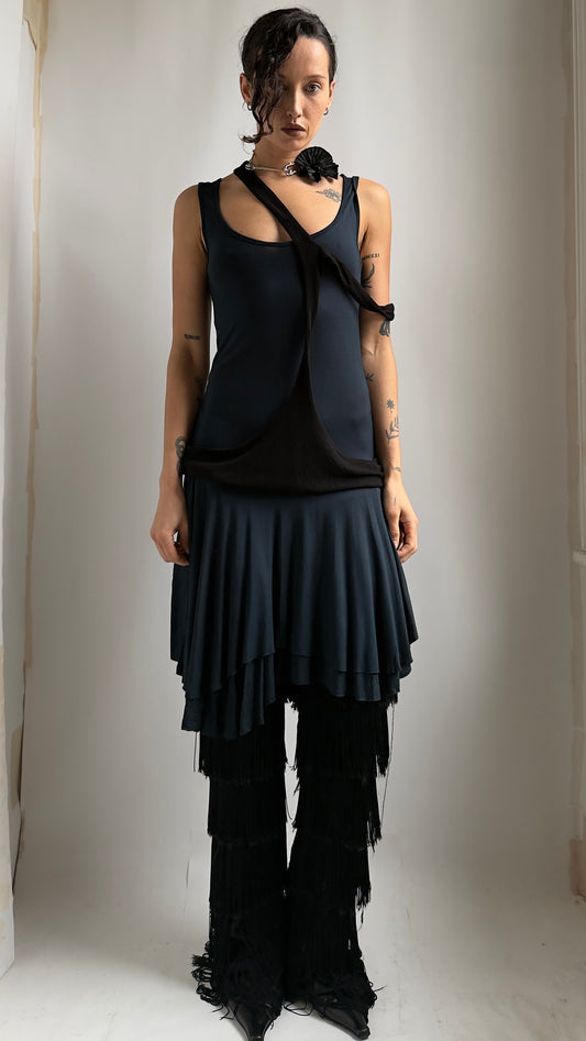 90S LAYERED BLUE AND BLACK DRESS / UK 6-8