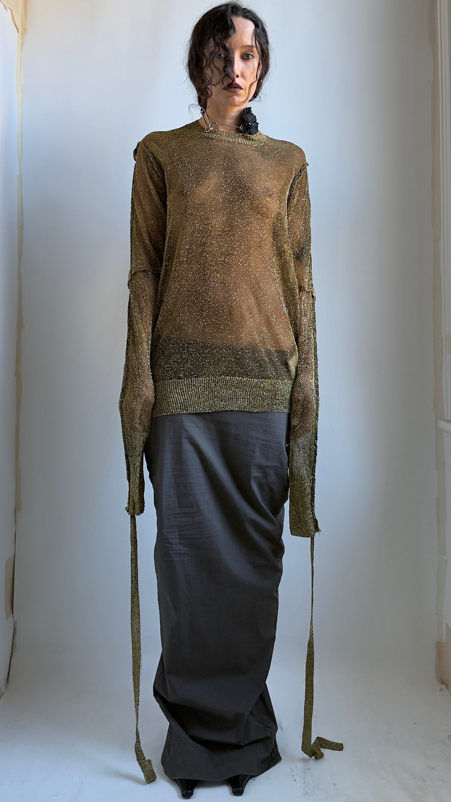 RARE AD 06 JUNYA WATANABE GOLD PUNK TOP WITH ADJUSTABLE SLEEVES / UK 8-14