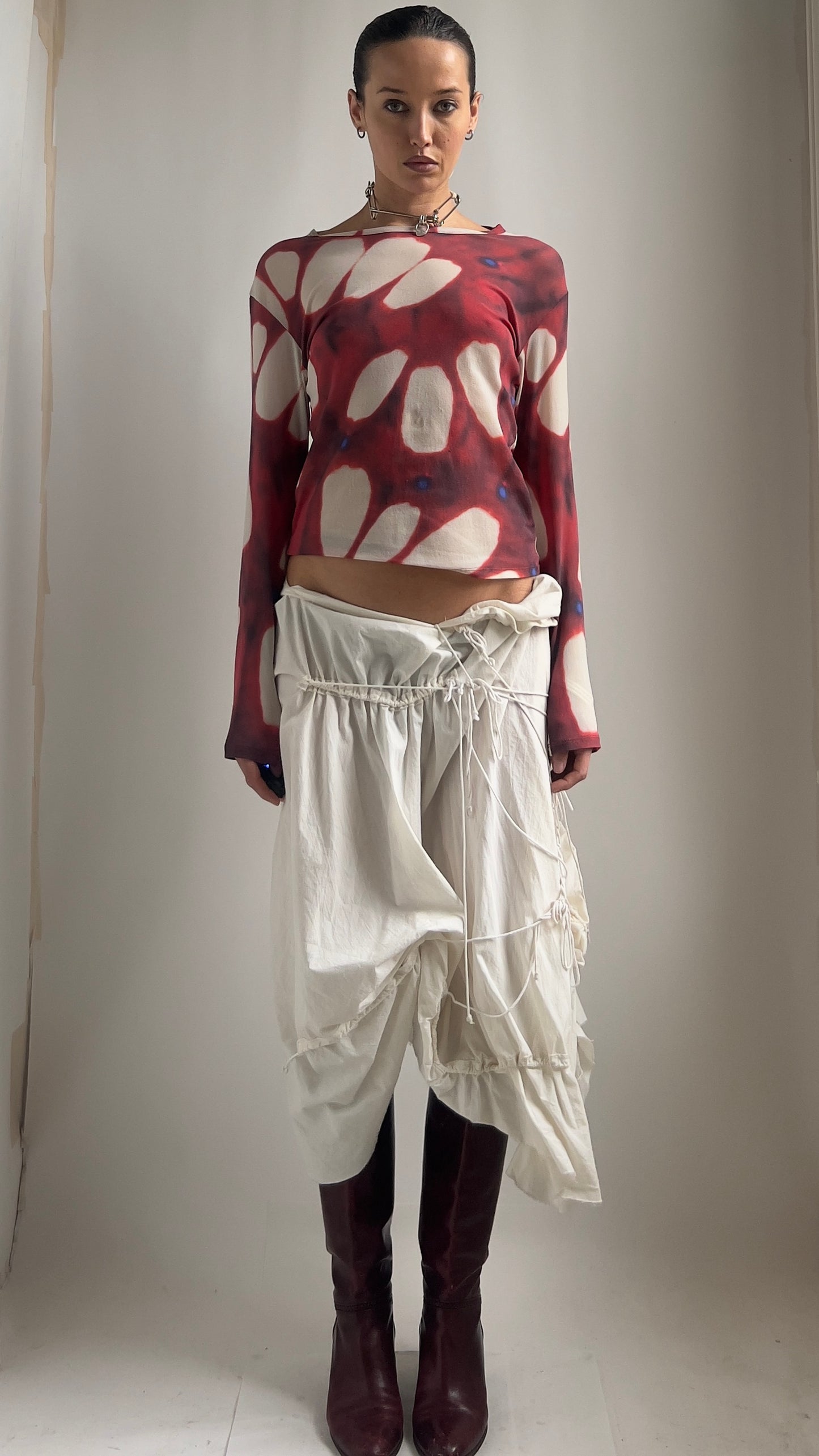RARE EARLY 2000S ISSEY MIYAKE SEMI SHEER PRINTED MESH TOP / UK 10
