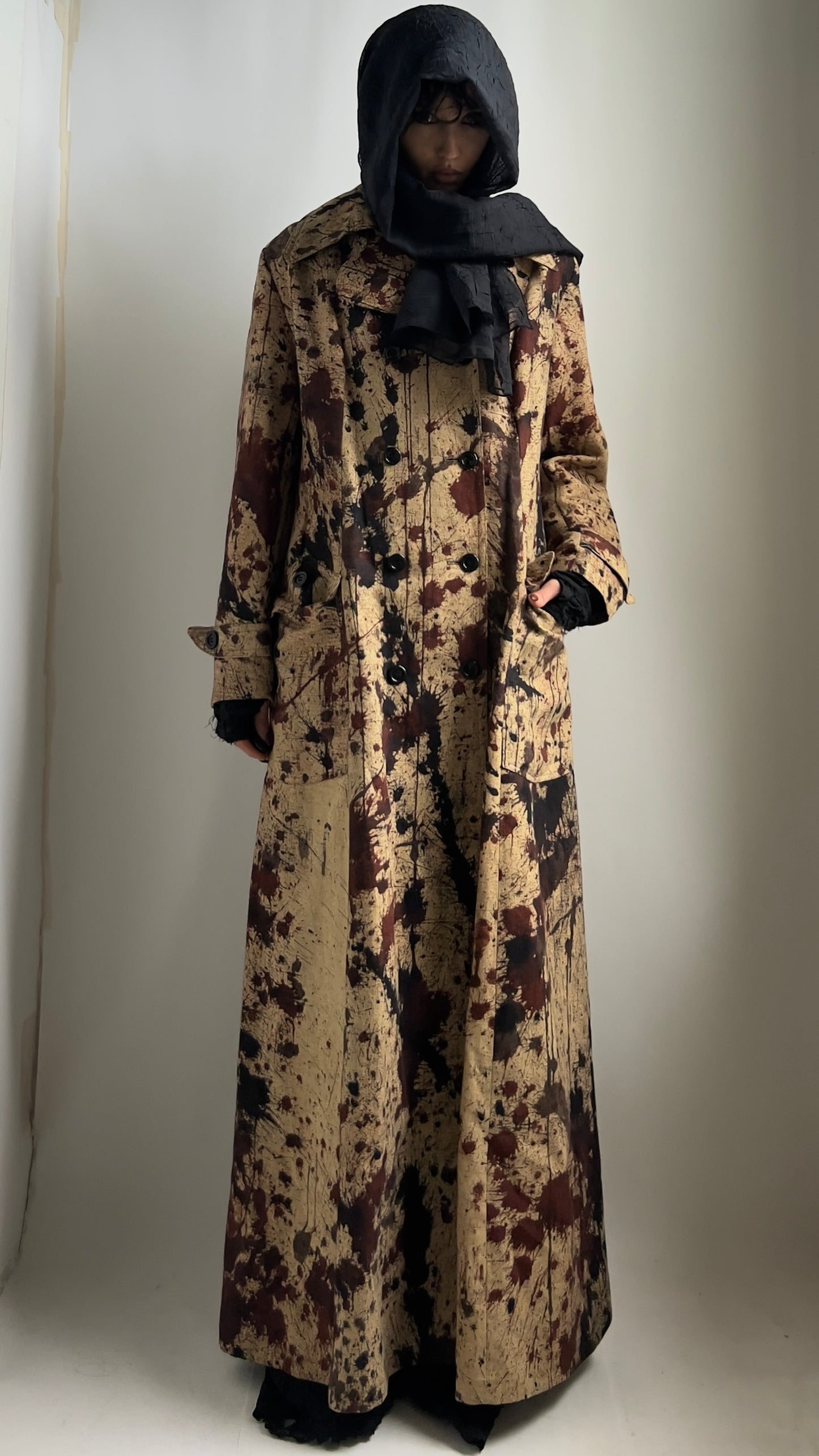 ULTRA RARE 60S PAINT PRINT TRENCH COAT / UK 8-12