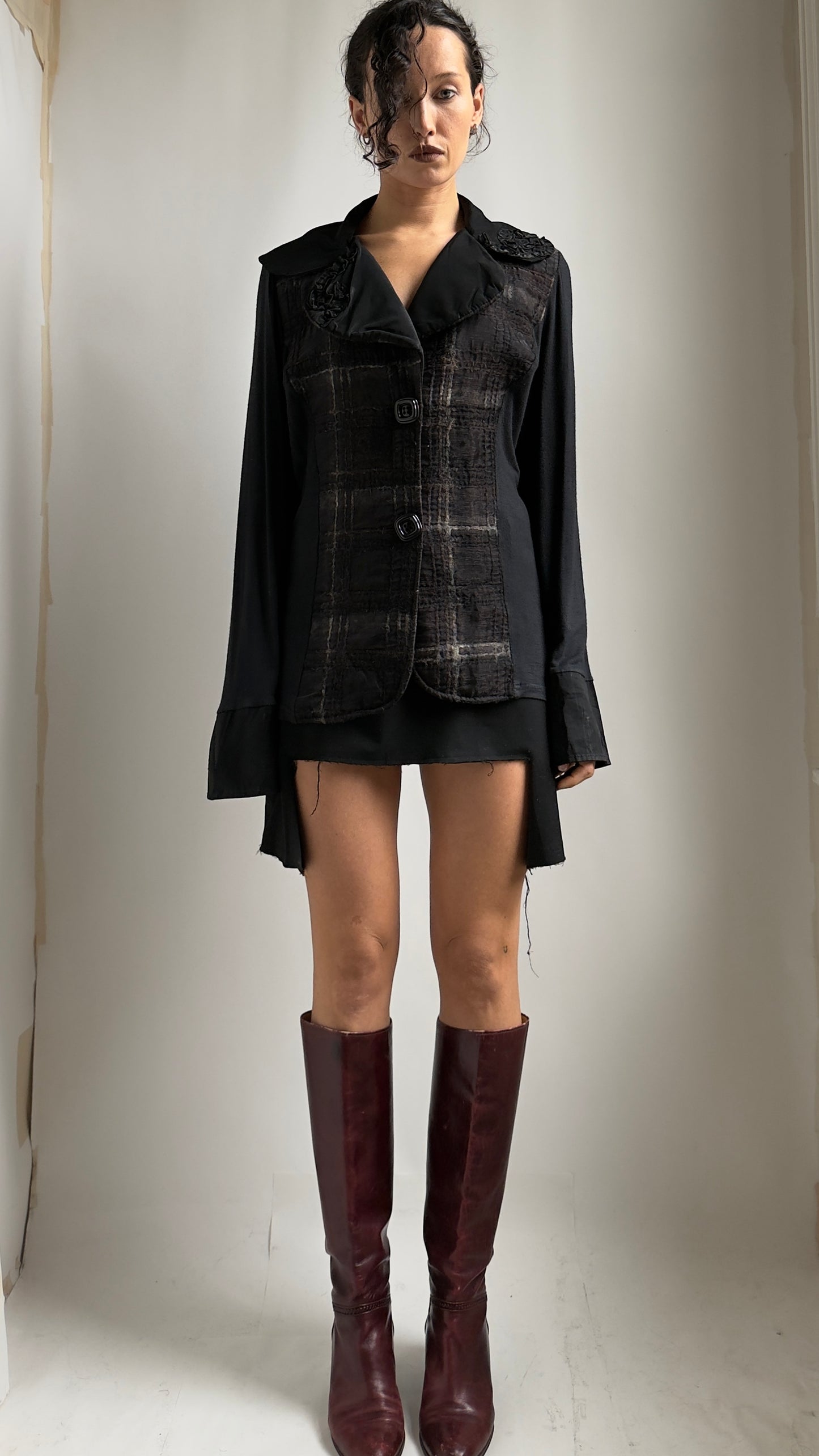 70S MULTI FABRIC SHIRT WITH FLORAL APPLIQUE / UK 10-12