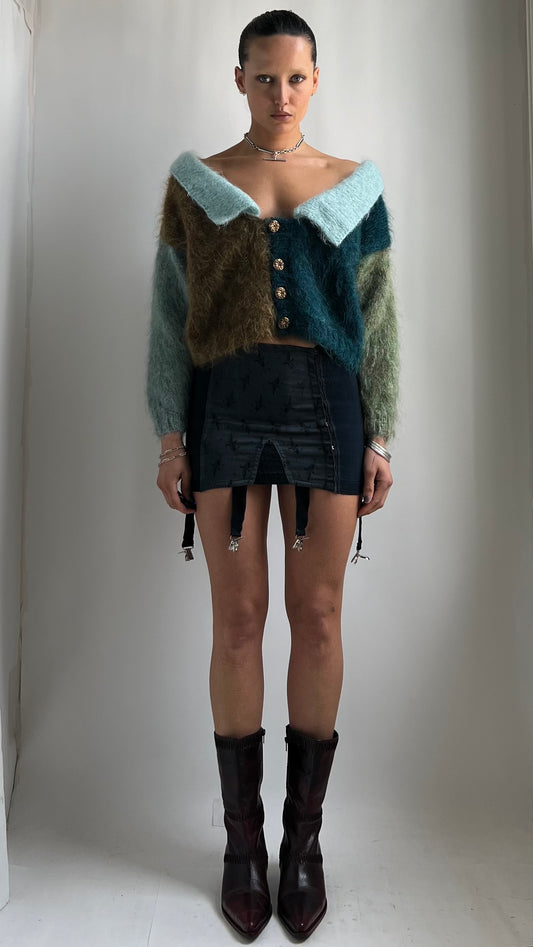 80S CROPPED MULTI COLOUR MOHAIR CARDIGAN