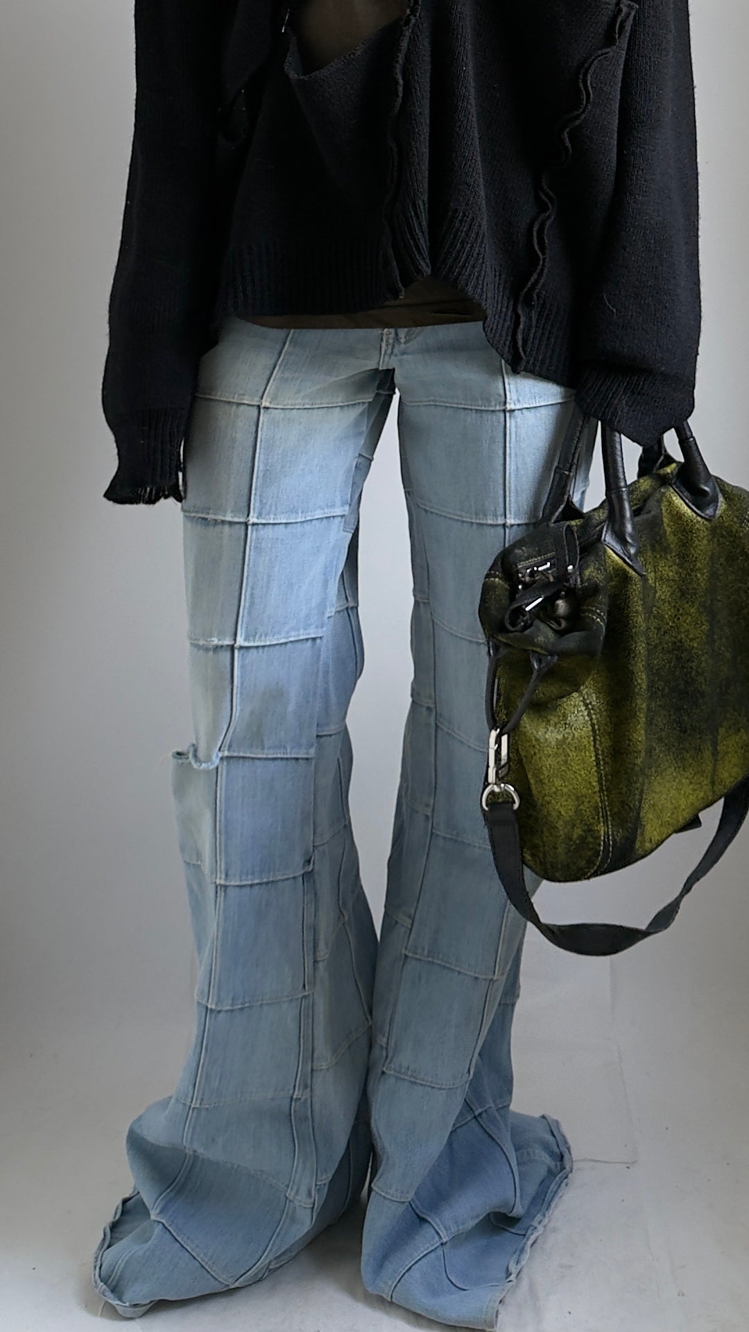 RARE 70S WINDOWPANE DENIM FLARES / UK 10-12