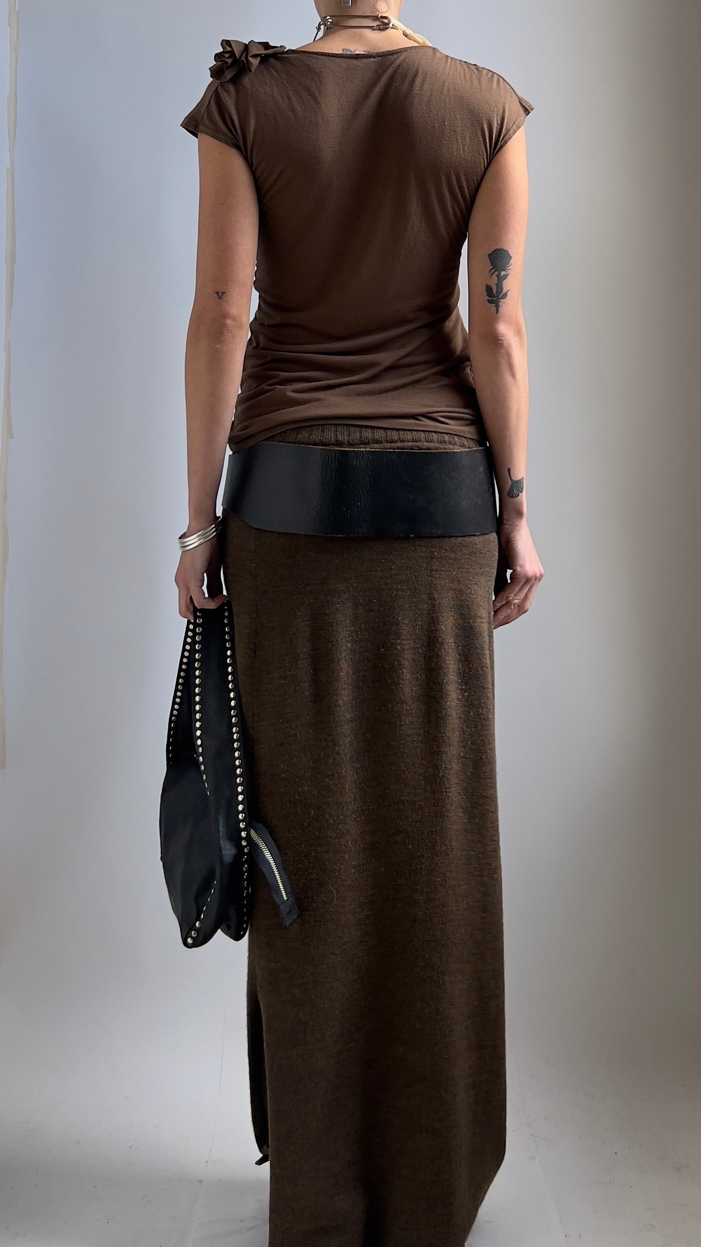90S BROWN GATHERED TOP / UK 6-10