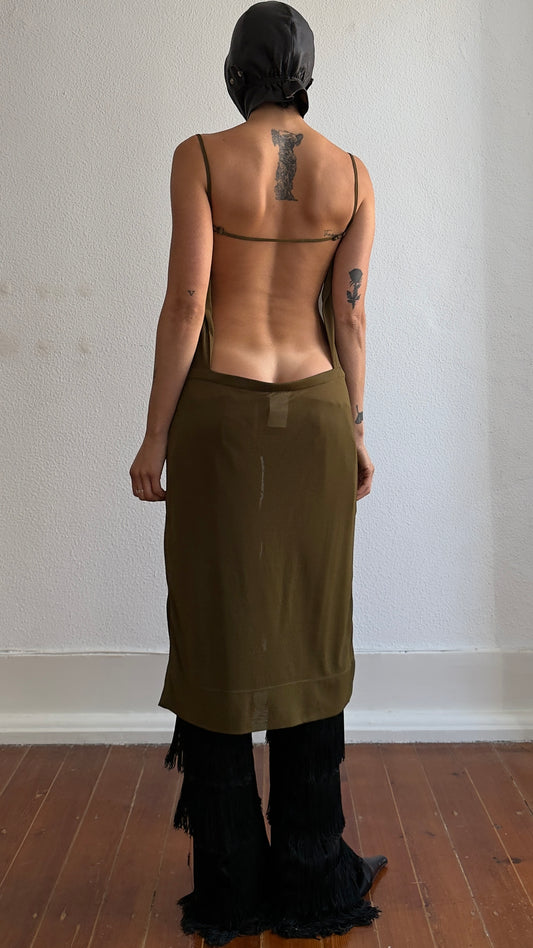90S PLEIN SUD SEMI SHEER BACKLESS PLUNGE DRESS / UK 6-8