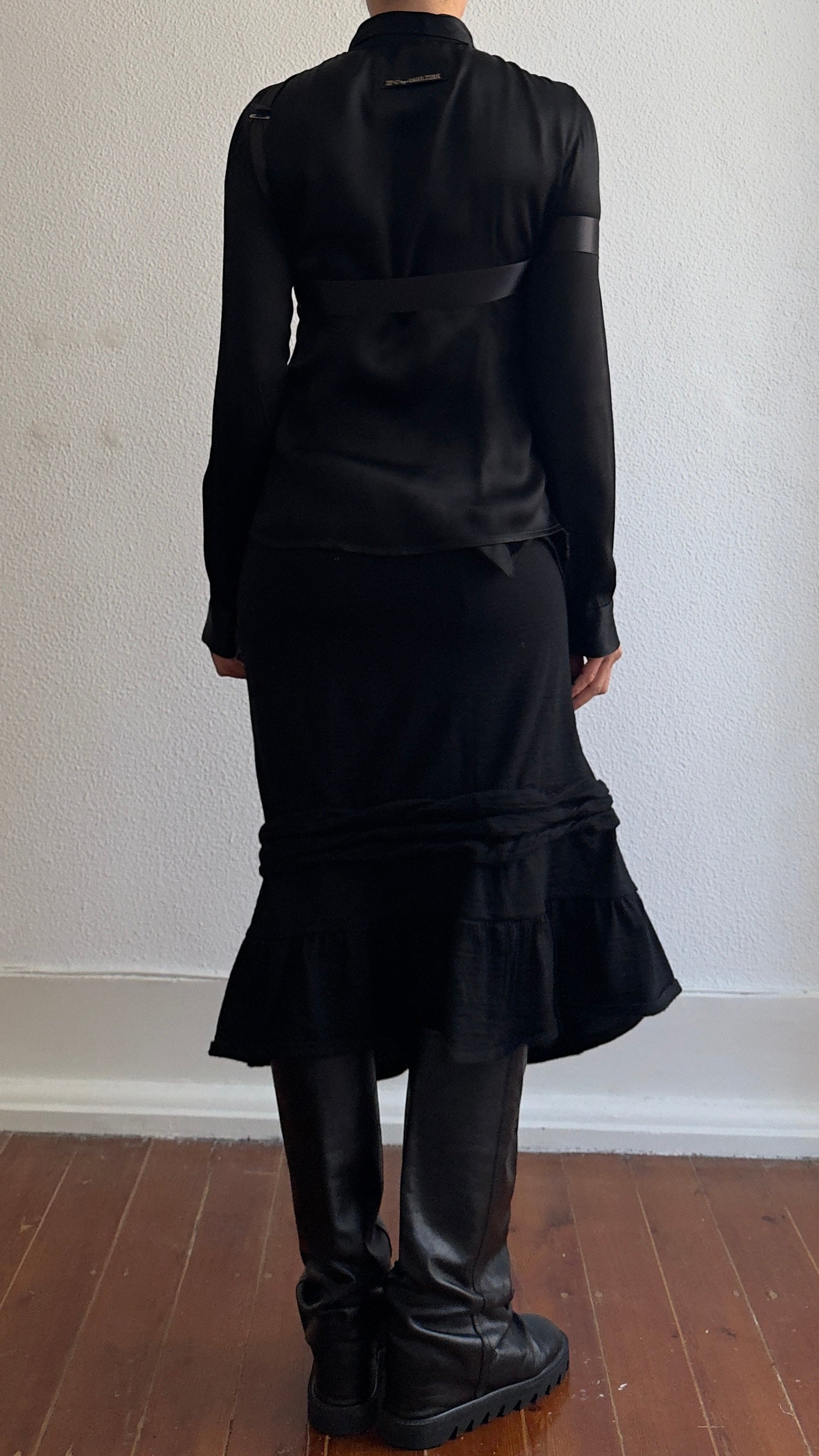 RARE AW 2003 JEAN PAUL GAULTIER SATIN BONDAGE SHIRT / UK 6-10