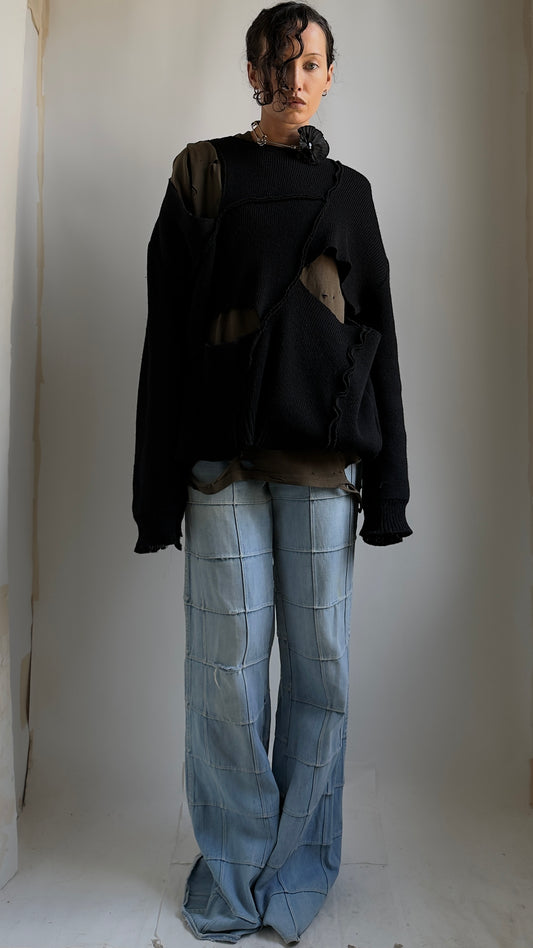 RARE 70S WINDOWPANE DENIM FLARES / UK 10-12