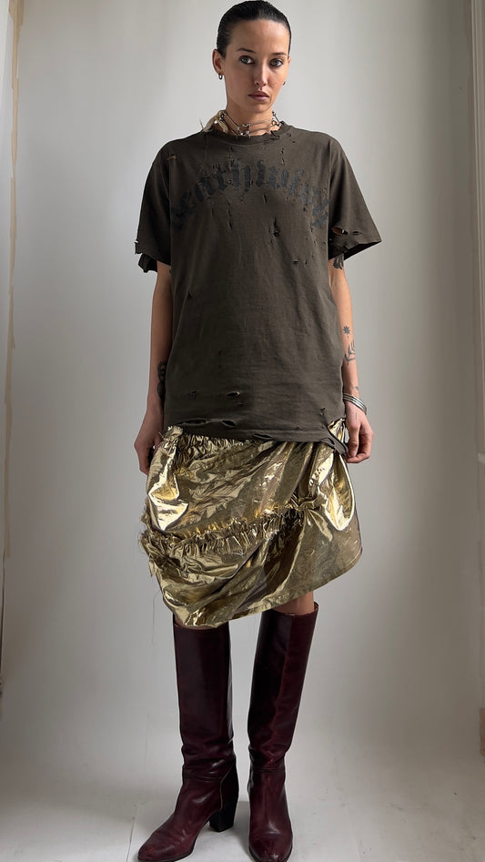 RARE EARLY 2000S COMME DES GARCONS DECONSTRUCTED FOIL SKIRT / W; 27"